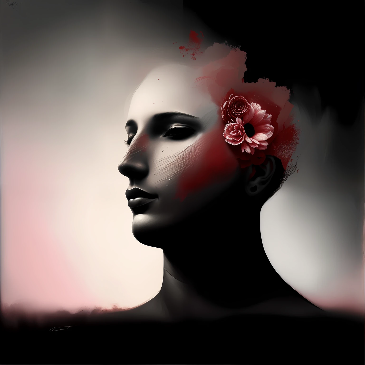 Hay una mujer con una flor en el pelo, Eric Lacombe, por Kurt Roesch, inspirado por Beksinski, inspirado por Odd Nerdrum, Retrato surrealista, by Anna Füssli, inspirado en Bastien L. Deharme, inspirado por Katia Chausheva, inspirado por Nicola Samori, Bastien Lecouffe - Deharme --auto