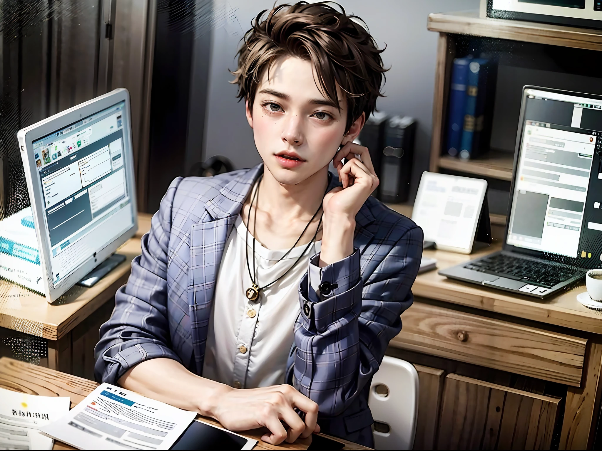 A male。At the office。Self-evaluation。Feeling inferior。