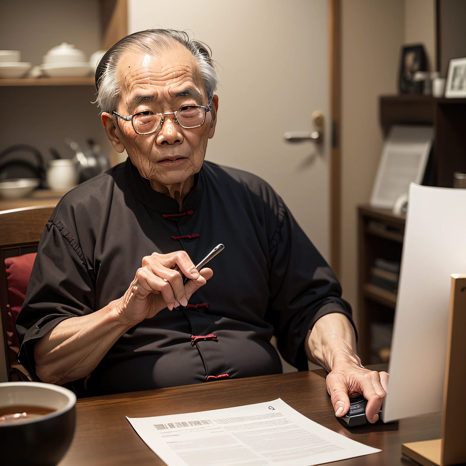 A frontal photo of an elderly Chinese man --auto
