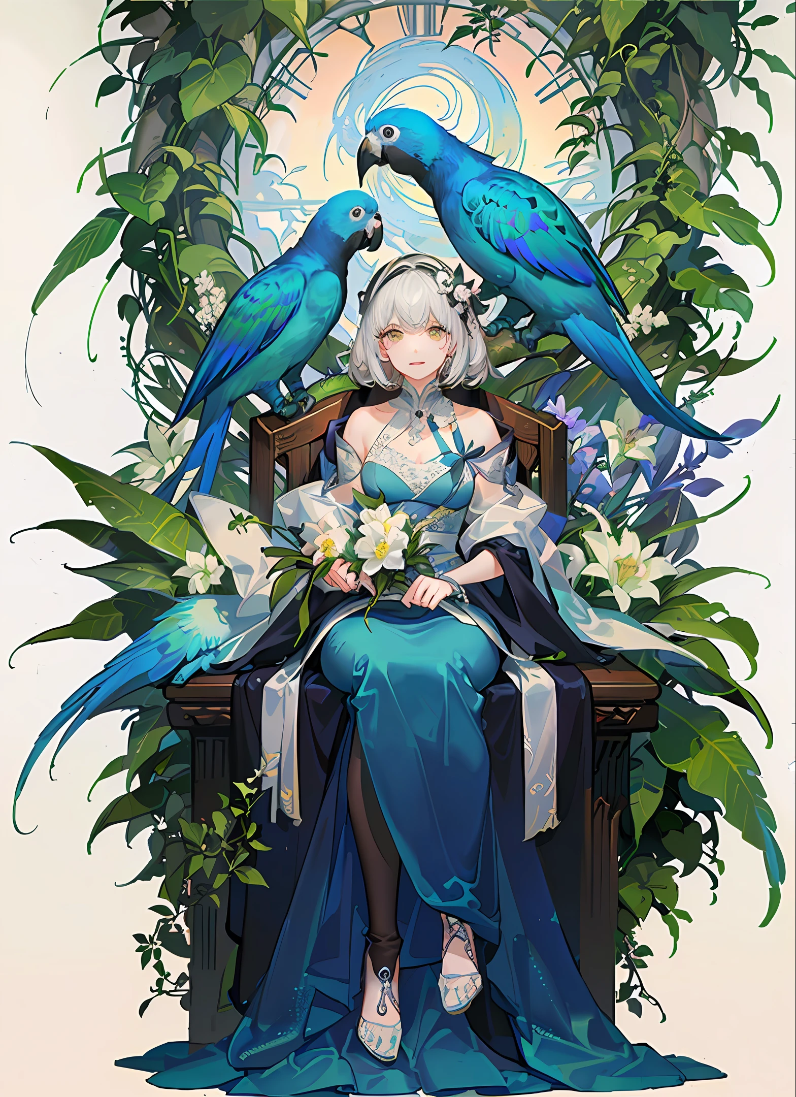 The white peony parrot turns into a beautiful and moving princess