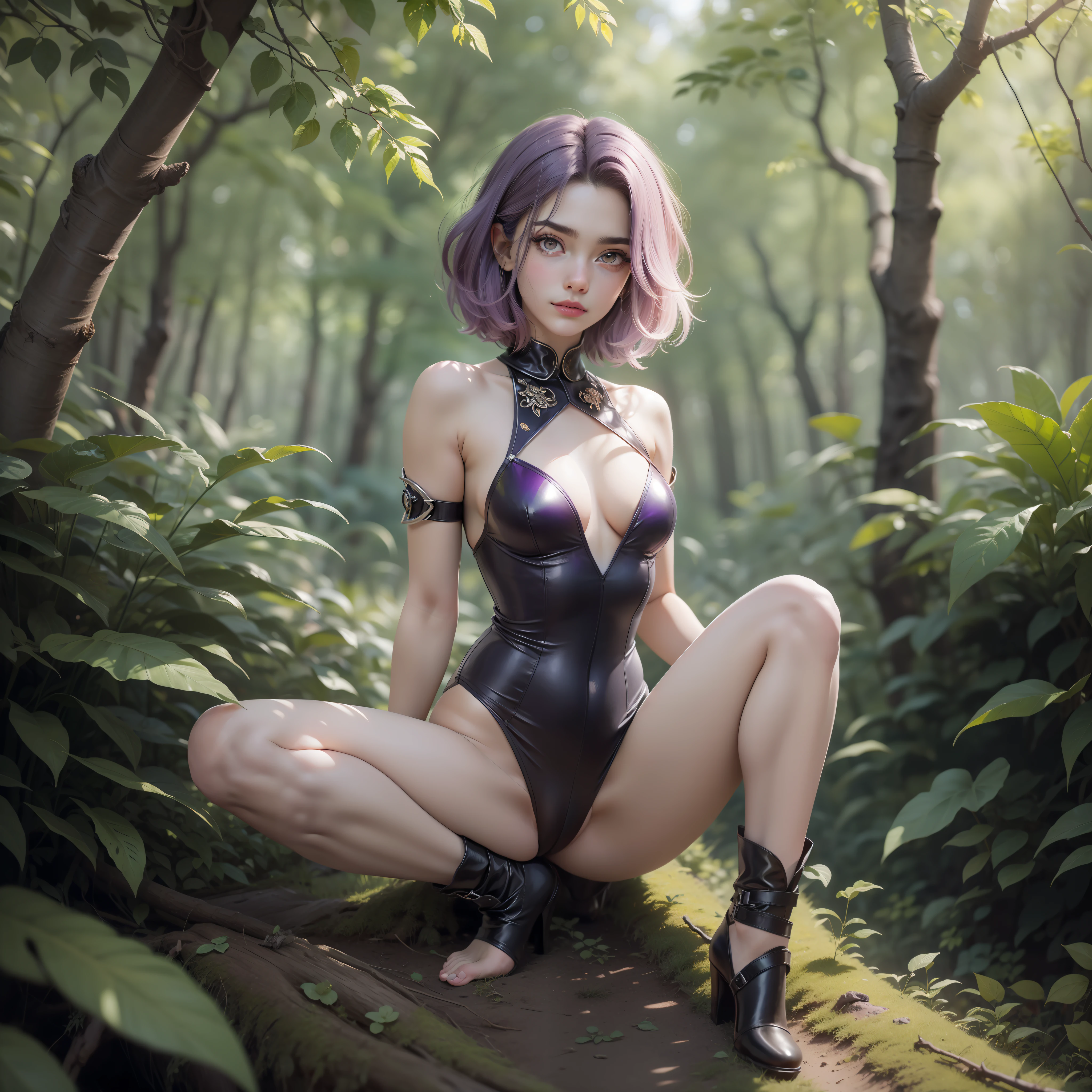 (obra maestra, mejor calidad), sthe highest qualit, CinematicLight, ultra detallado, Cara detallada, (ojos detallados), mejor calidad, hiper detallado, 4k,
A 20-year-old girl in a lush forest with flowers,
((arboles de Cerezo)),
((15)) luz del sol desde el abajo,
edgScene purple,
cabello (liso plano),
pelo corto,
vista desde abajo,
(color de ojos morados),
gargantilla,
pechos grandes (Areolas:0.8),
(traje de ballet, plateado, ajustado),
Muslos grueso,
(mascara),
pies sumergidos en el rio,
cuerpo completo visible,
(dedo del pie de camello, Cameltoe, en forma de,
Mostrar bragas: 1.5,
(botas largas, tacones altos),