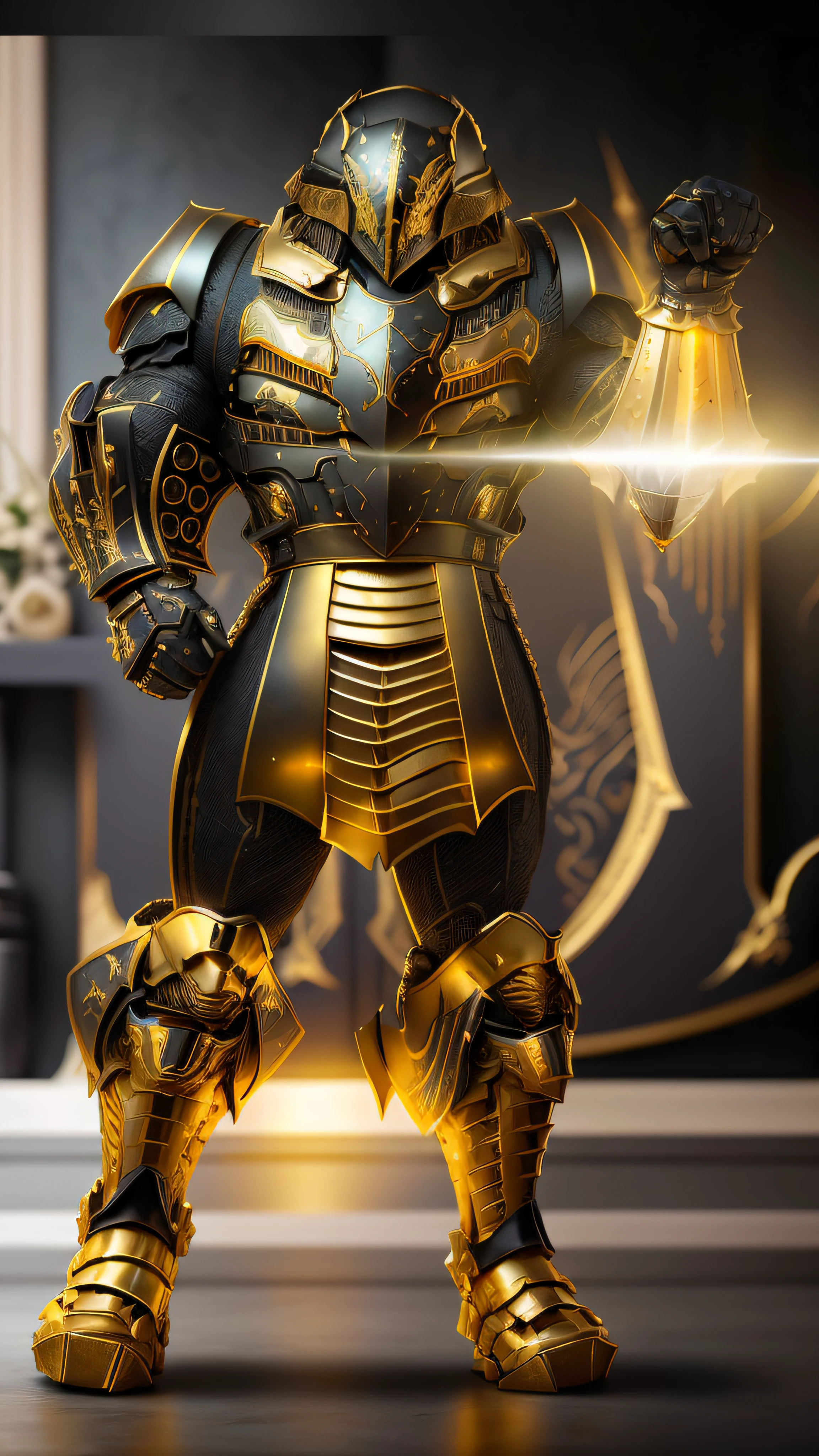 imagem arafed de um homem em armadura com uma espada, armadura pesada de ouro. Dramatic, O Cavaleiro da Armadura do Gato Dourado, Armadura obsidiana de ouro pesado, Armadura Dourada, armadura impressionante, intrincada armadura dourada, epic paladin armor, Armadura dourada, Armadura Obsidiana de Ouro, intrincada armadura ornamentada, armadura ornamentada, Armadura dourada de Paladin, armadura de fantasia detalhada, personagem de fantasia hiperdetalhado