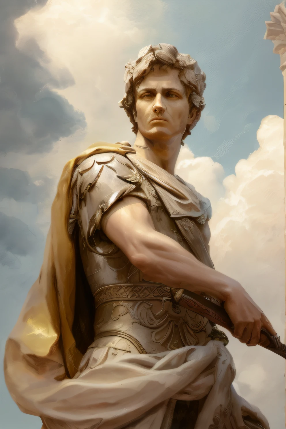 Arafed statue of a full-bodied man with a sword and a lion beside him, statue of julius caesar, Julius Caesar, caesar victorious, inspirado em Augustus Dunbier, caesar, statue of david, inspirado em Caesar of Everdingen, inspirado em Pogus Caesar, por Pogus Caesar, Imperador Romano, platao, beware the ides of march