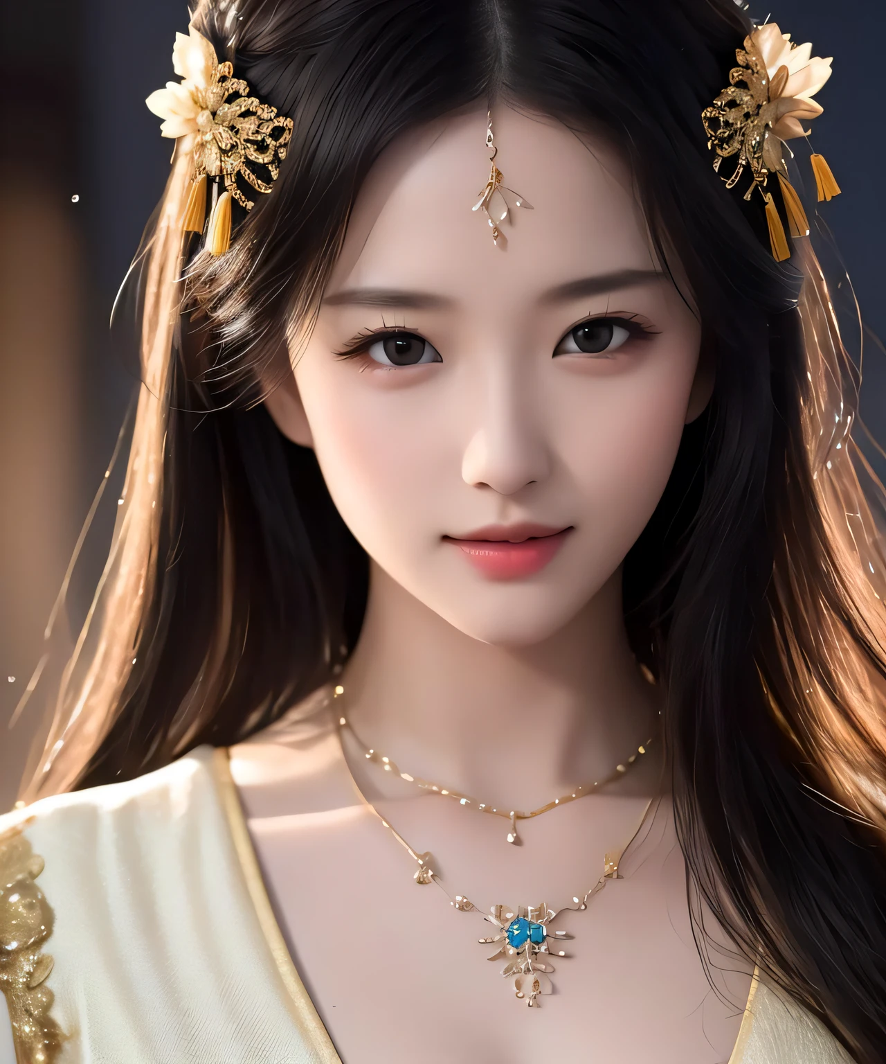 best quality, masterpiece, highres, 1girl,china dress,hair ornament,necklace, jewelry,Beautiful face,upon_body, tyndall effect,photorealistic, dark studio, rim lighting, two tone lighting,(high detailed skin:1.2), 8k uhd, dslr, soft lighting, high quality, volumetric lighting, candid, Photograph, high resolution, 4k, 8k, Bokeh,