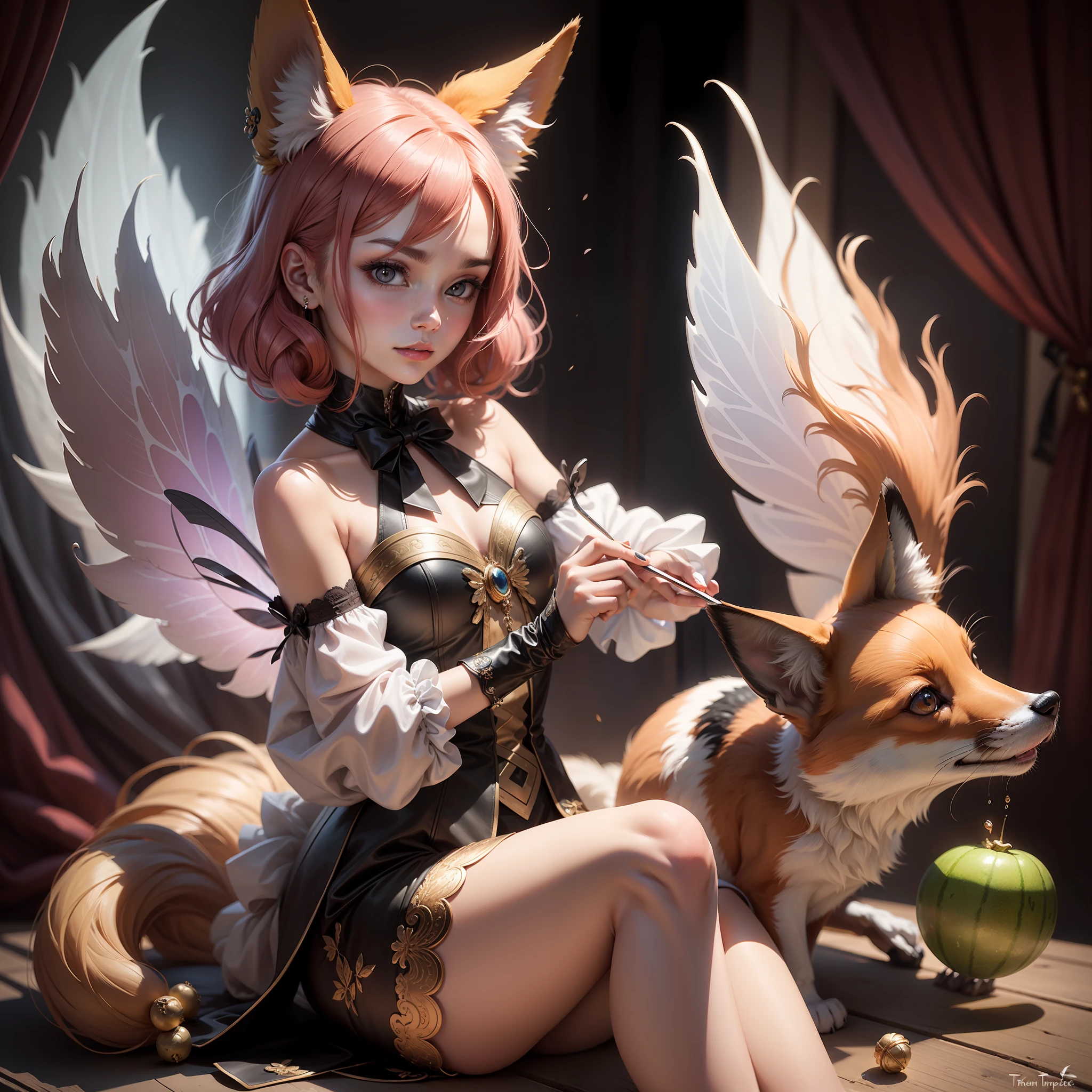 tmasterpiece，Fox Fairy，mature，Melon seed face，long whitr hair