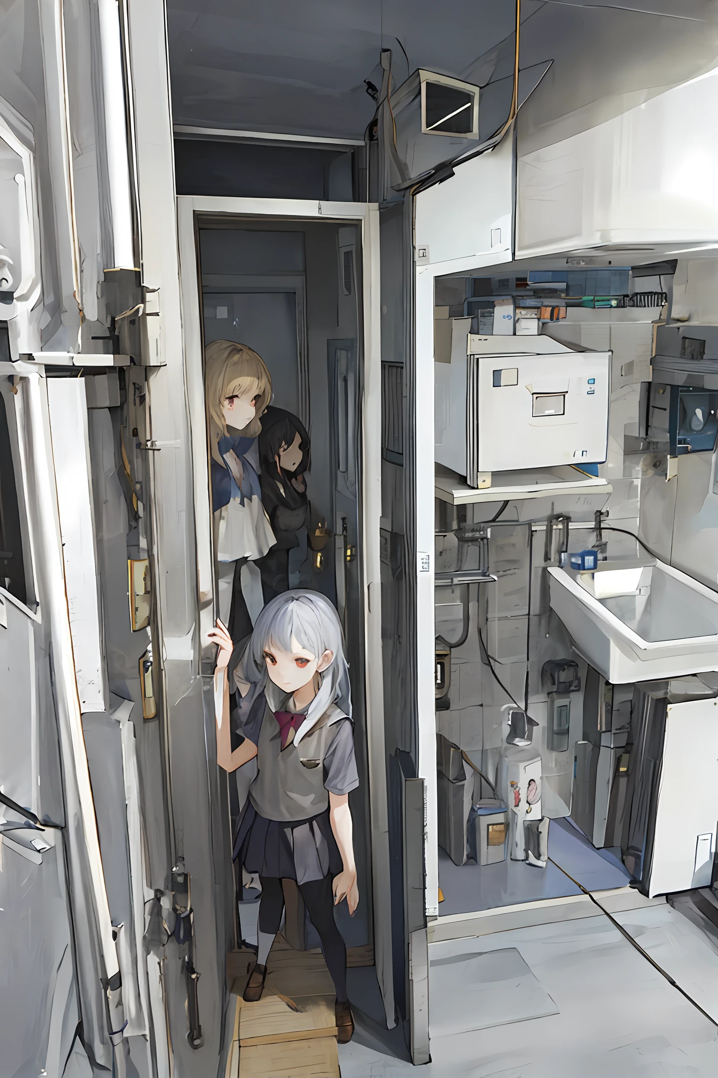 schoolgirls，Height 2.3 meters，And the door than height