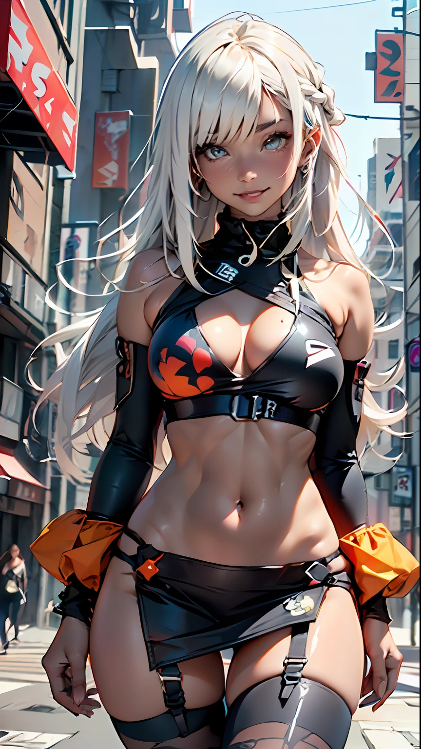 dark skin,very dark skin,dark_skin,
girl rave,(1girl:1.3),((anime girl with extremely cute and beautiful white hair walking seductively down the street)),

(large breasts:1.4),saggy breasts,(((white hair:1.35, straight hair, long hair:1.4, colored inner hair,ear breathing))),((very light yellow eyes:1.3,upturned eyes:1.3,perfect eyes,beautiful detailed eyes,gradient eyes:1,finely detailed beautiful eyes:1,symmetrical eyes:1,big highlight on eyes:1.2)),(fat:1.2),((((black girl, black skin, dark-skinned_female, dark skin:1.3, ebony skin,lustrous skin:1.5,bright skin: 1.5,shiny skin,very shiny skin,shiny body,plastic glitter skin,exaggerated shiny skin, shiny skin like ebony))),(spider lower abdomen,narrow waist,wide hip,athletic body,inflated legs,delicate detailed fingers,detailed body,detailed arms,human hands, detailed hands),

cute,slutty,seductive,erotic,nsfw, 

zettai ryouiki,revealing clothing,show skin,((rave shirt with an orange print, rave mini-skirt,visible thong straps)),(wearing a rave outfit:1.3,rave clothes,semi-naked,with little clothing,),(detailed outfit,detailed clothes),

(dynamic pose:1.0),solo focus,((mischievous smile)),centered,scale to fit dimensions,Rule of thirds,

outdoors,(cyberpunk Background: 1.5, detailed background:1.25),sunny day, clouds

(Isometric: 1.0),double exposure,(masterpiece,best quality:1.3),(highres:1.5), absurdres,ultra detailed,cinematic light,realistic,ultra-realistic,high contrast,extraordinarily nice,vibrant colors,(intricate),HDR (High Dynamic Range),Ray Tracing,NVIDIA RTX,Super-Resolution,Unreal 5,Subsurface dispersion,PBR texture,Post-processing,Anisotropic filtering,Depth of field,Maximum clarity and sharpness,Multilayer textures,Albedo and specular maps,Surface shading,Accurate simulation of light-material interaction,Octane Render,Two-tone lighting,Wide aperture,Low ISO,White balance,8K RAW,Saturation