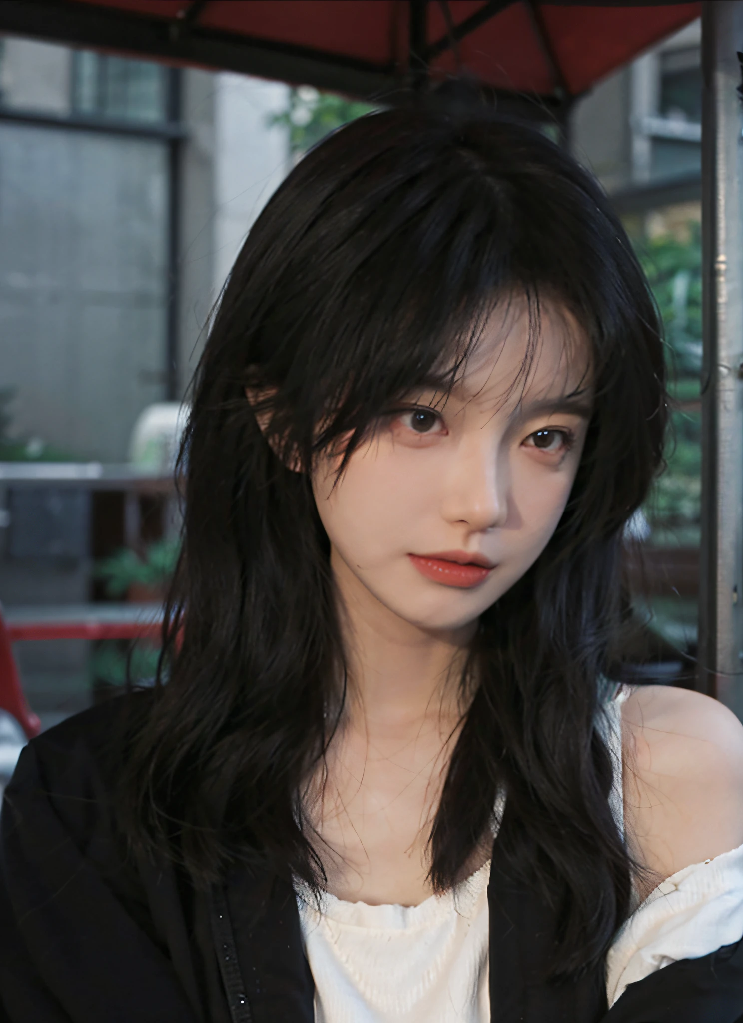 best qualityer,tmasterpiece,超高分辨率,(realisticlying:1.4),1girll,Raised sexy,(Open black coat:1.2),(brassier:2.9),(Bigchest:1.3),(The upper part of the body:1.4)