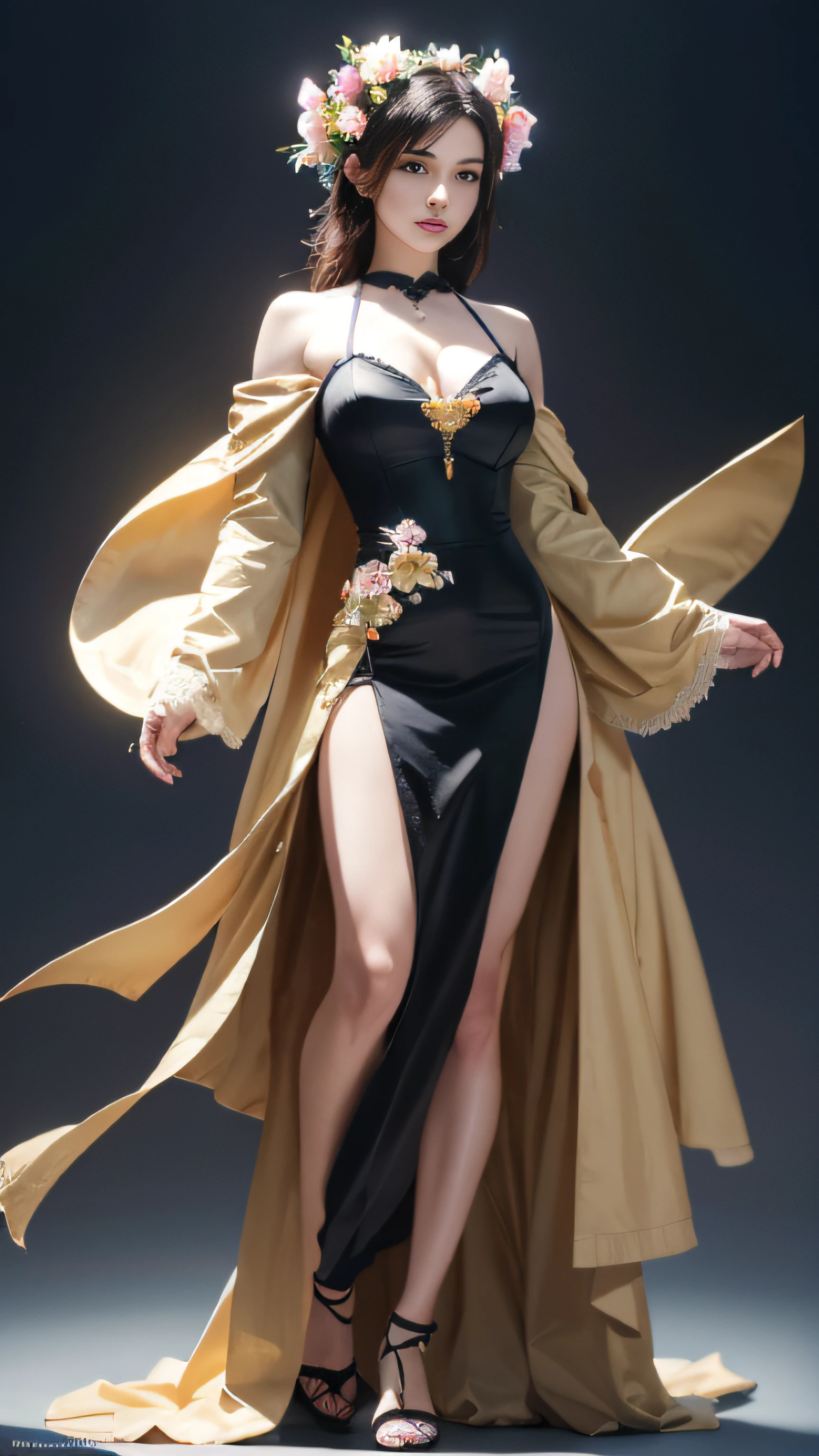 flowers, caucasian, highly detailed, full body, digital painting, trending on artstation, dark background, smooth, sharp focus, illustration, Unreal Engine 5, 8K, art by Ross Tran and greg rutkowski and alphonse Mucha