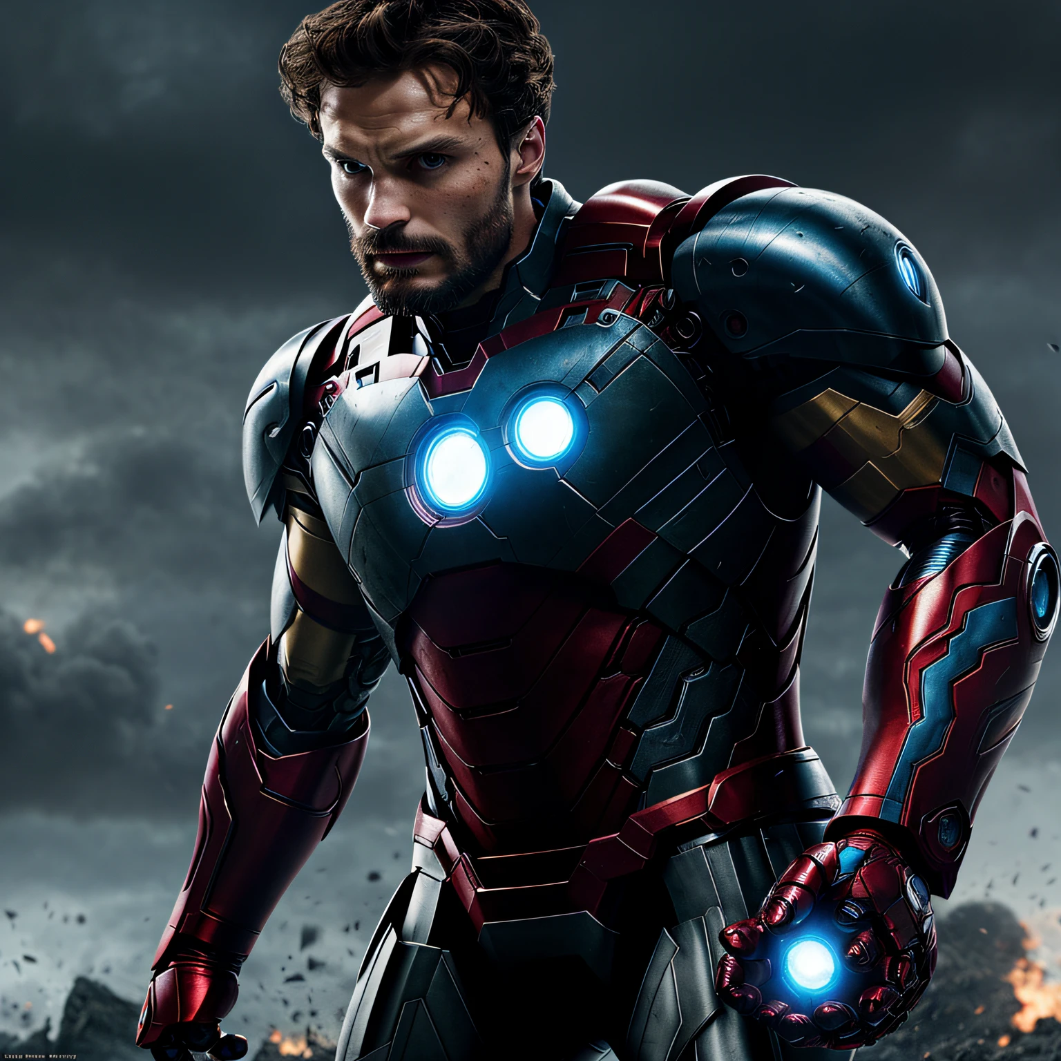 Iron Man，Wear green clothes，Holding Captain America's shield in one hand，Holding Thor's hammer in one hand --auto
