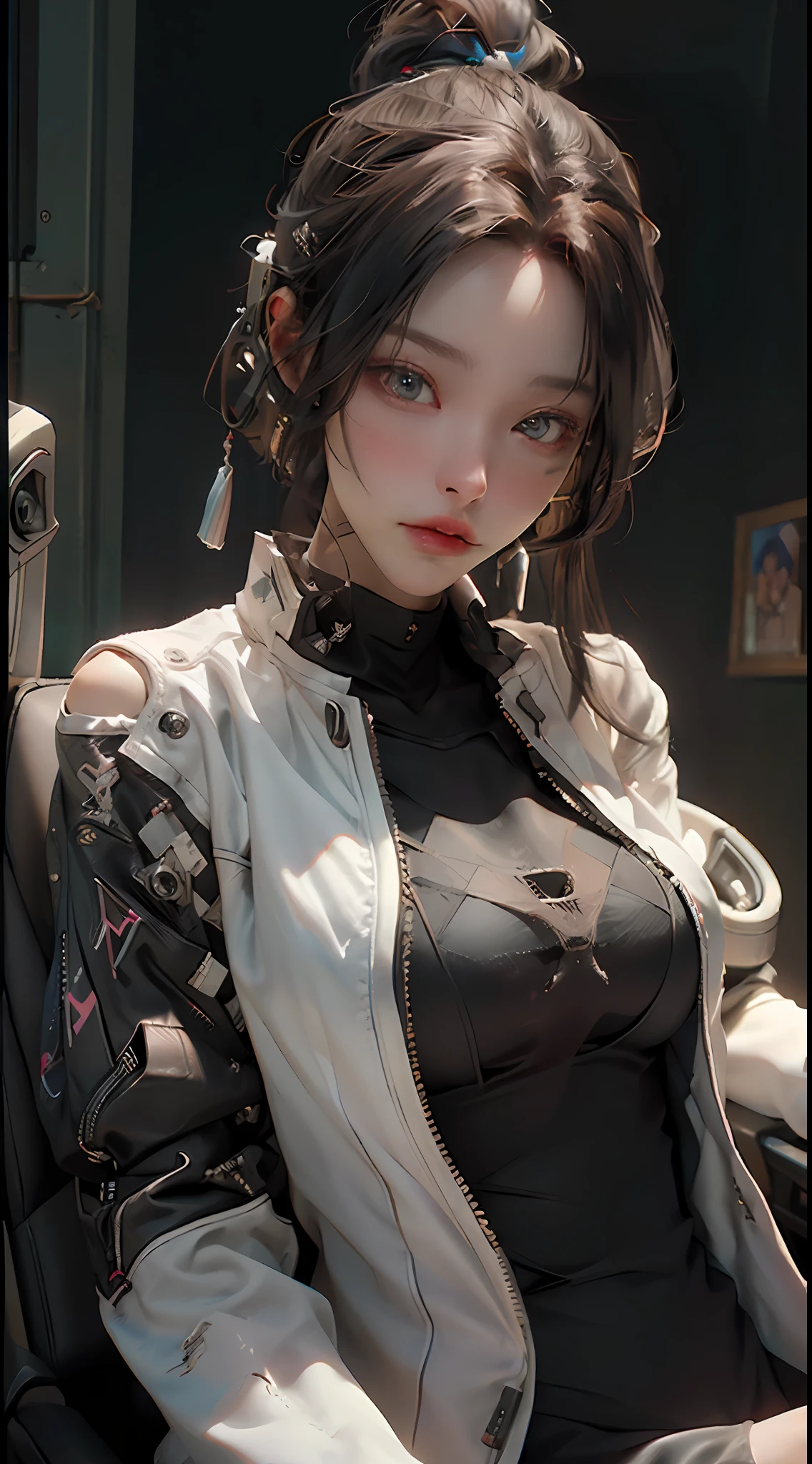 ((Best quality)), ((masterpiece)), (detailed:1.4), 3D, an image of a beautiful cyberpunk female,HDR (High Dynamic Range),Ray Tracing,NVIDIA RTX,Super-Resolution,Unreal 5,Subsurface scattering,PBR Texturing,Post-processing,Anisotropic Filtering,Depth-of-field,Maximum clarity and sharpness,Multi-layered textures,Albedo and Specular maps,Surface shading,Accurate simulation of light-material interaction,Perfect proportions,Octane Render,Two-tone lighting,Wide aperture,Low ISO,White balance,Rule of thirds,8K RAW,