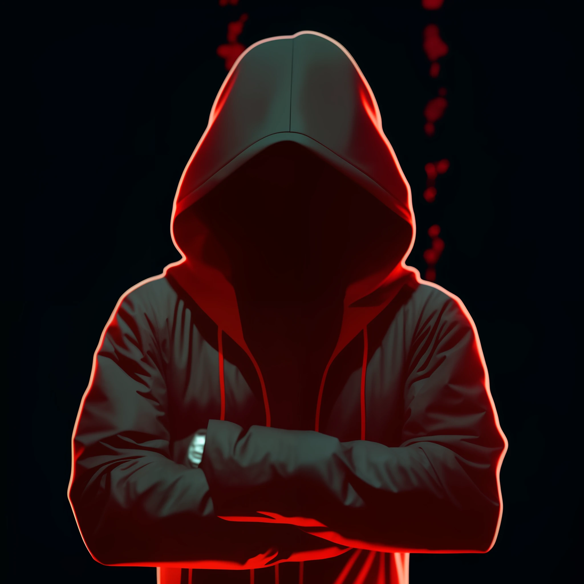 A closeup of a person with a hood and arms crossed, figura encapuzada, figuras encapuzadas, de perfil, pessoas sem rosto escuras, figura encapuzada surreal preto, arte de fundo, foto de perfil 1024px, Capuzes pretos, usando um capuz escuro preto, imagem do avatar, Senhor Sith encapuzado encapuzado, Escuro Backround, Escuro. Sem texto, fvckrender, Retrato NFT