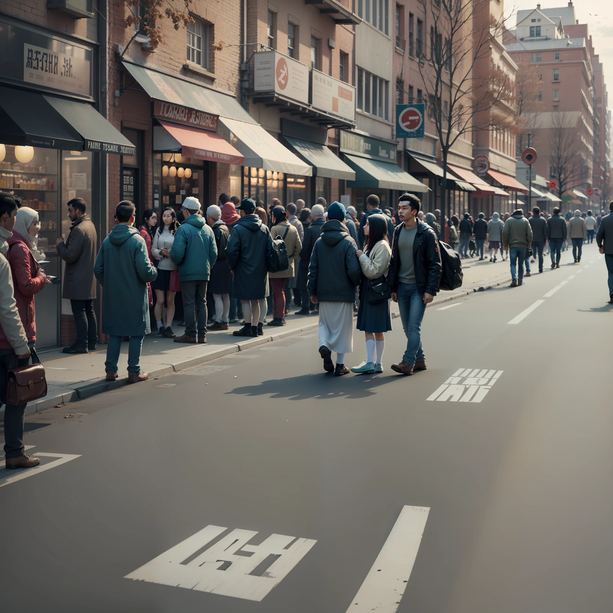 A busy street with a few people