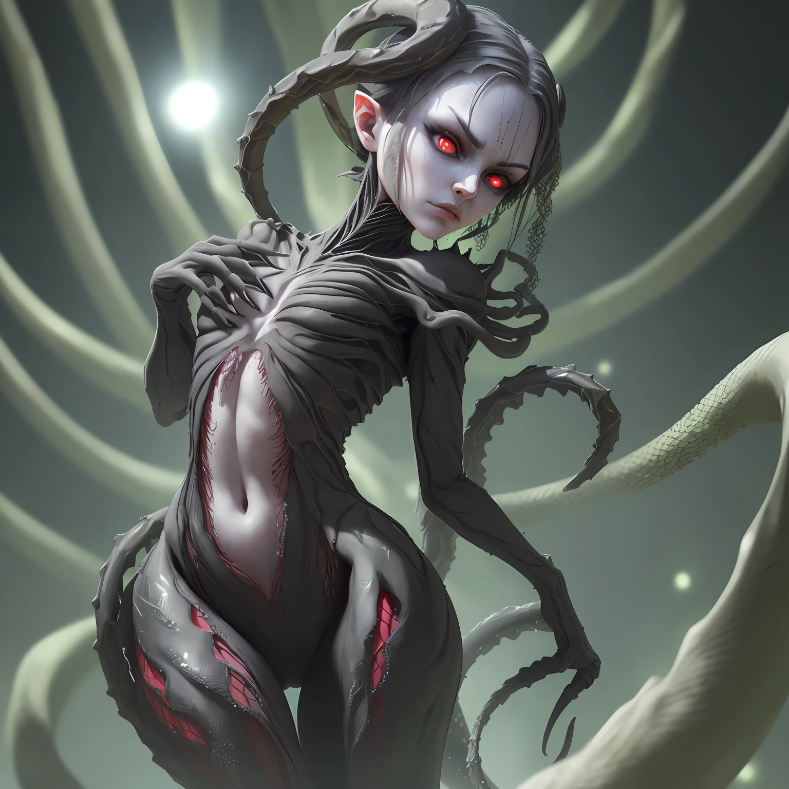 (tmasterpiece,best qualtiy:1.2),Anime characters,Cthulhu Mythos,variation,twisted tentacles,green color,A teenager,short detailed hair,Humanity,bravery,mod,orthofacial,Half of the face began to grow weird tentacles,Behind it is a black dream-like swirl,repression --auto