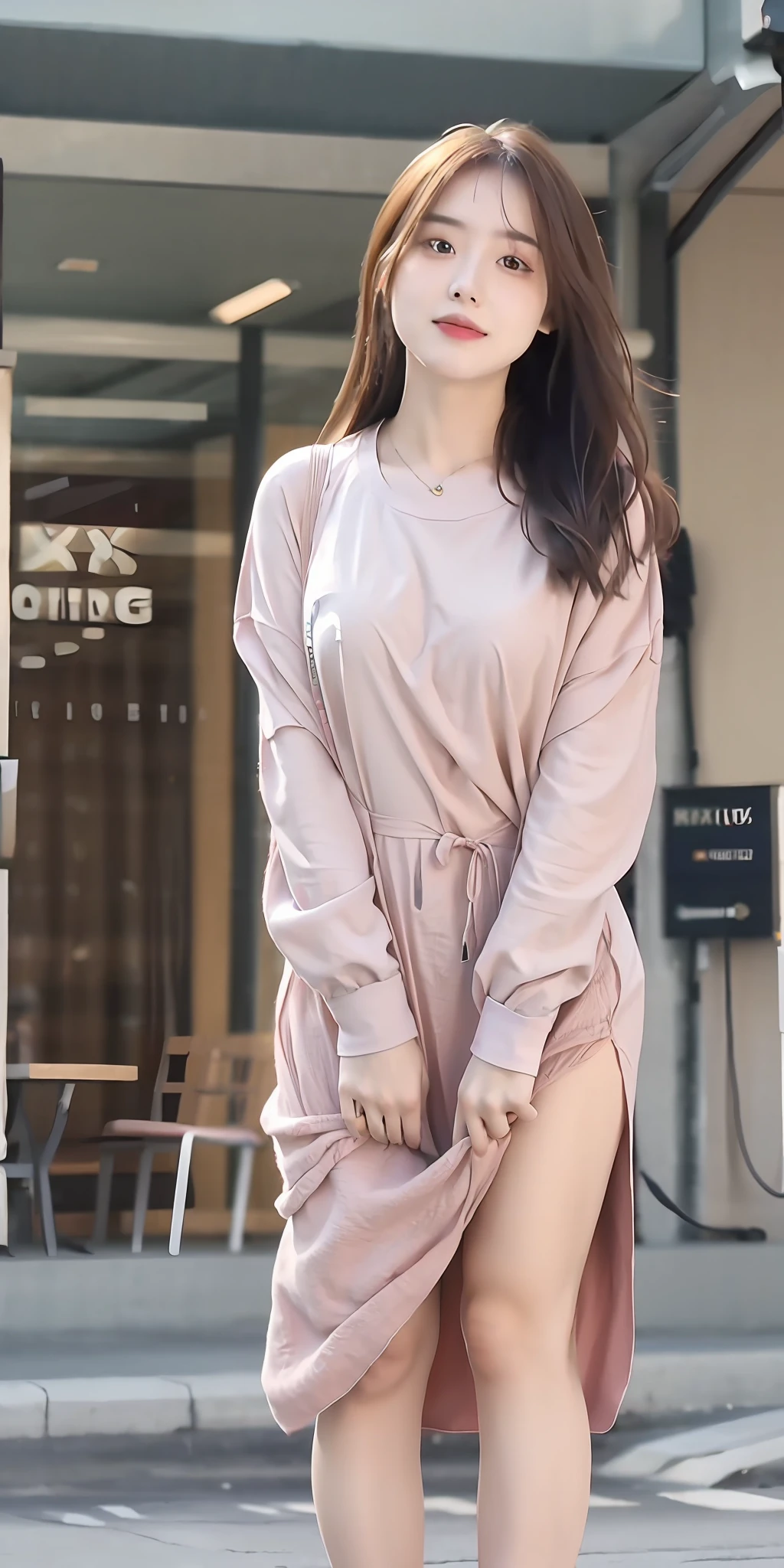 mix4, 20d, solo, long_hair, shirt, dress, high_heels, full_body, look_at_viewer, (8k, RAW photo, best quality, mastery:1.2), (realistic, photo-realistic:1.37), professional lighting, photon mapping, light energy transfer, physically based rendering,