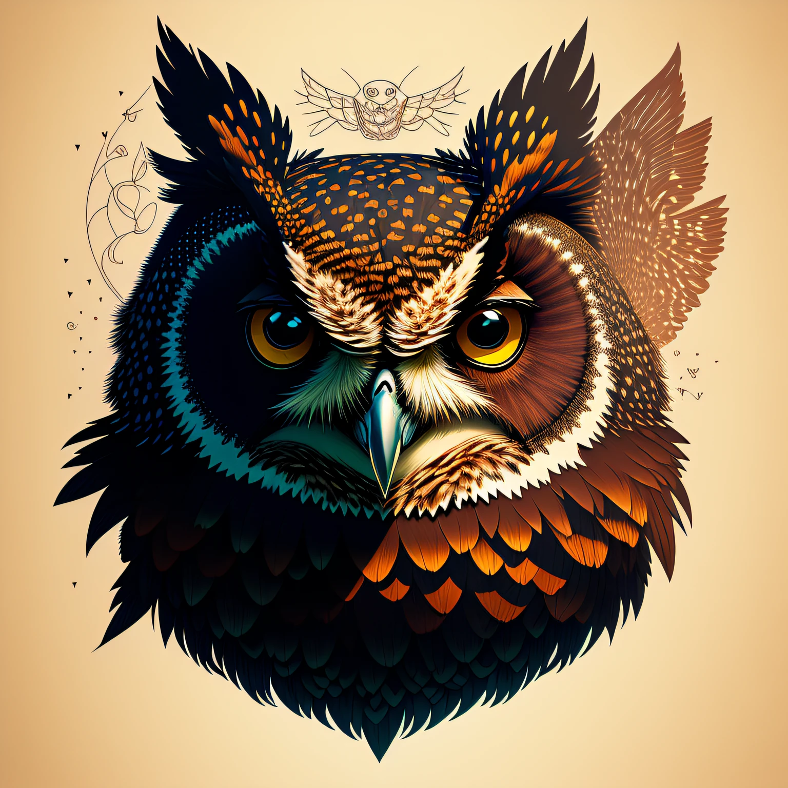 (8K, Best picture quality, tmasterpiece:1.2),In the middle there is an owl with a tilted head,Two-dimensional style,Line drawings,simplebackground,Owl logo --auto