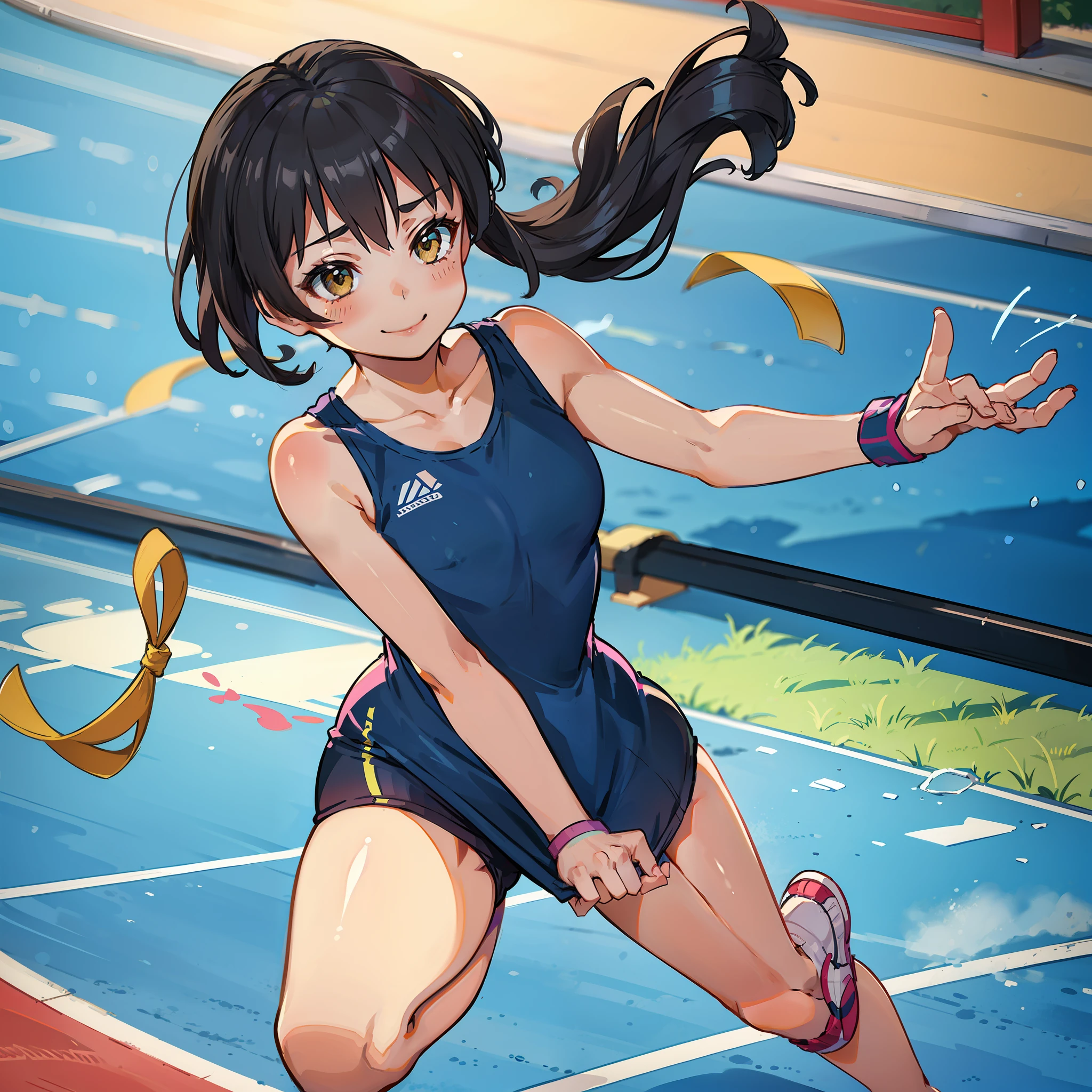 hi-school girl、 a beauty girl a short bob、sano A smile、track and field、Inter-High、sports wear、athlete、Sportsbra、sport shorts、shoes、High jump、Back jump、athletic field
