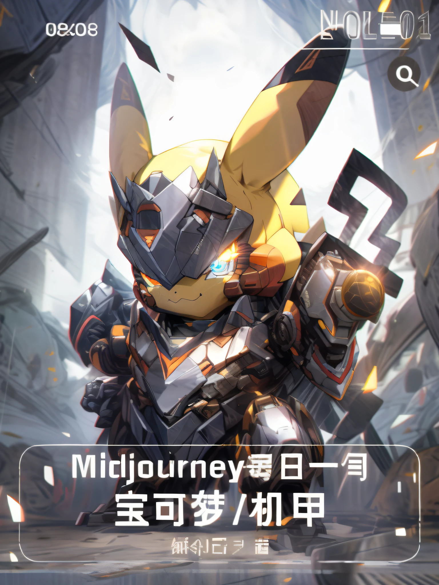 pokemmo,Pokémon,Pikachu,Wearing steel armor,eyes glowing,One hundred thousand volts,Strike in a fighting stance,Three-quarters side,shockwave,piercingeyes,metalictexture,higher details,Perfect image,epic lighting,Cinematic lighting,salama,canyons,urban skyline,glowing light eyes,Look at the viewer,3D,8K,Wing Chun posture。
