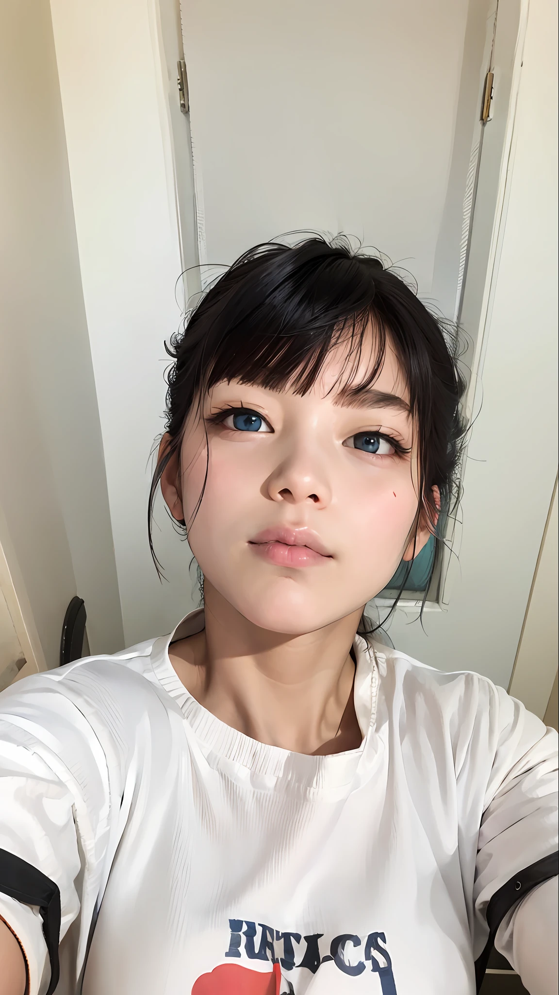 8K, RAW photo,Large breasts,Clothing fits closely,blue color eyes
