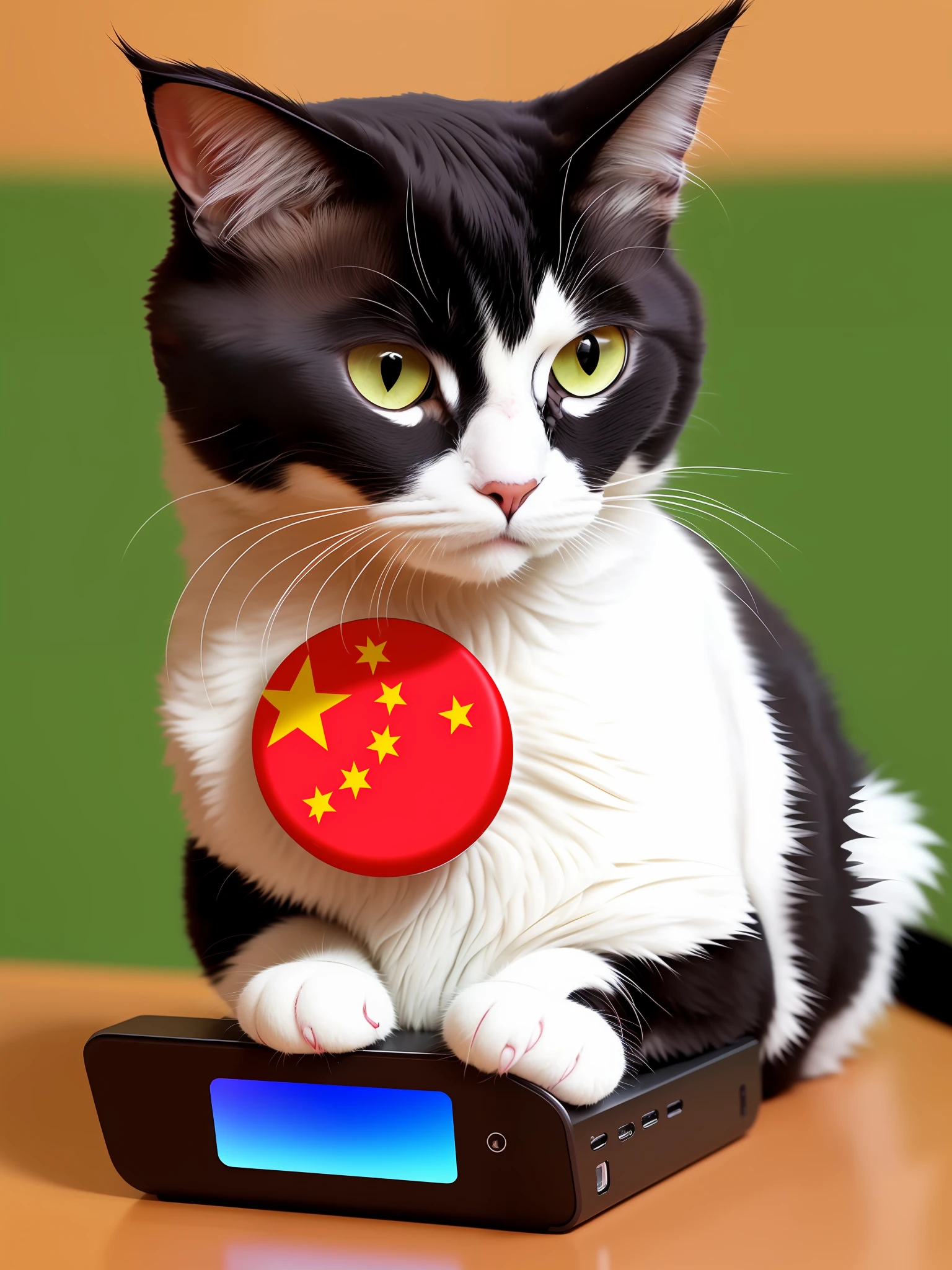 A cat combining technology with Chinese style