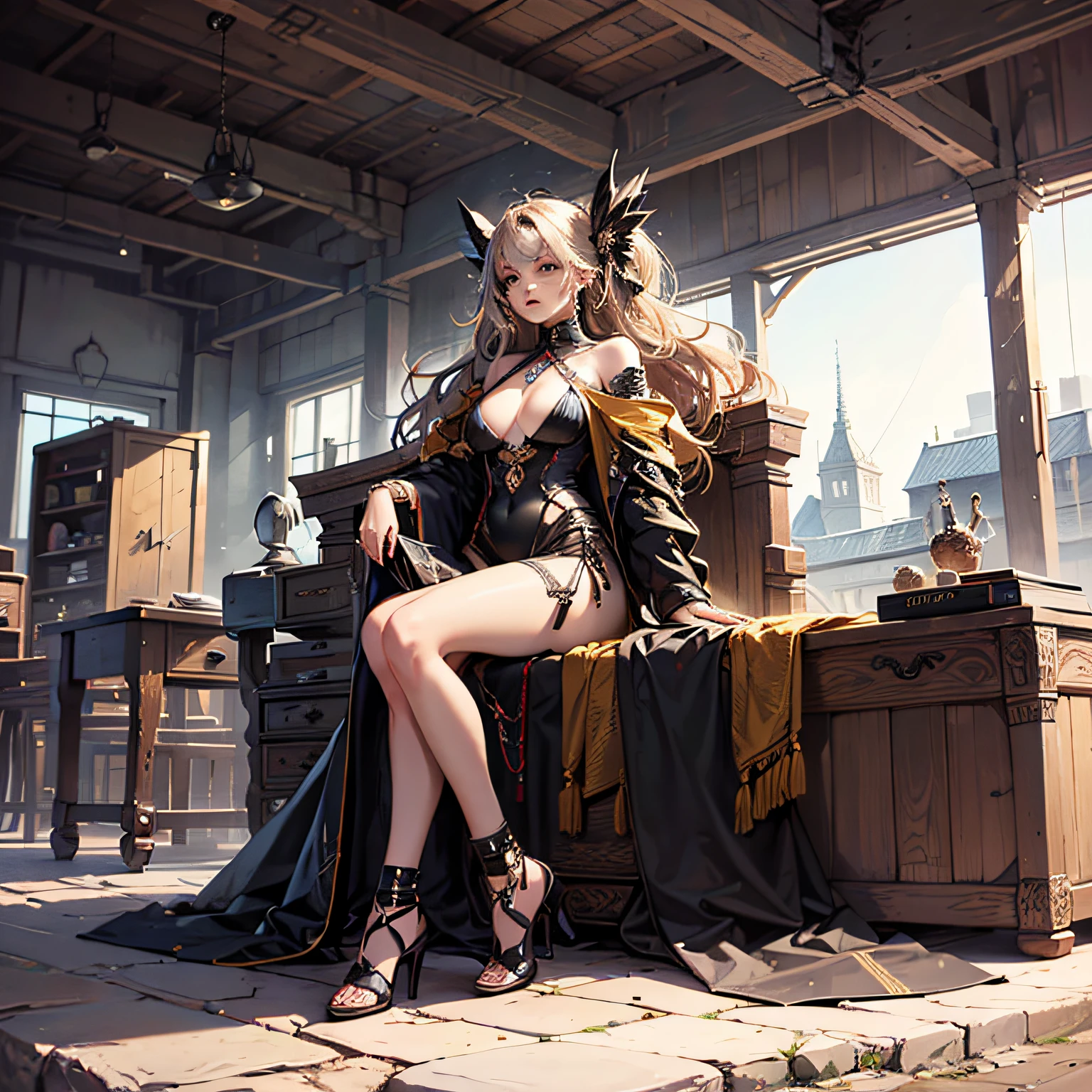 Beautuful Women,quadratic element,Bare chest,enchanting,Bigchest,seminude,Wear black silk --auto