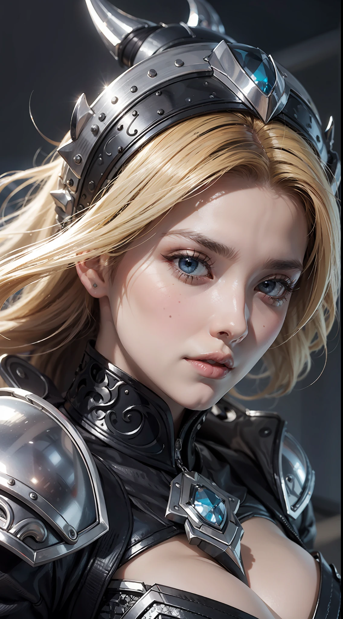 arte oficial, Unity 8k papel de parede, ultra detalhado, obra-prima, melhor qualidade, 1 mulher, extremamente detalhado, dinamic angle, Mysterious expression, efeito de neve, fundo de fantasia, rim lighting, side-lighting, cinematiclight, ultra alta res, 8k uhd, grain of film, melhor sombra, delicado, RAW, light particules, textura de pele detalhada, textura de armadura detalhada, rosto detalhado, detalhes intrincados, ultra detalhado, brilhante, armadura preta forte, wowdk, segurando arma, pauldrons, (cabelo blonde), rabo de cavalo, cabelo longo, franja, olhos azuis brilhantes, capa preta, fantasia