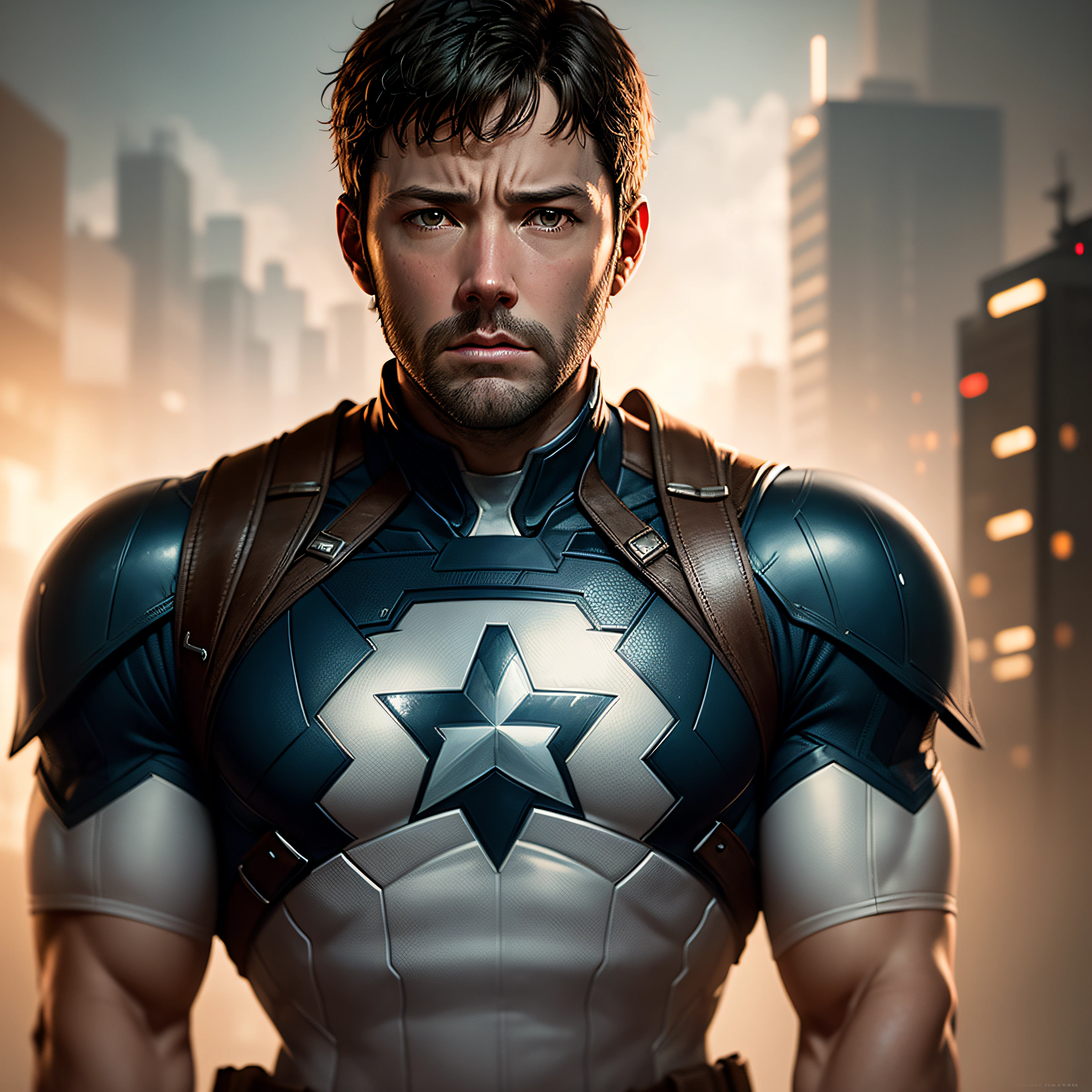 Person portrait of Ben Affleck as Captain America, in Blade Runner, professional photography, Cloudport, Huang-Guang-jian, --auto