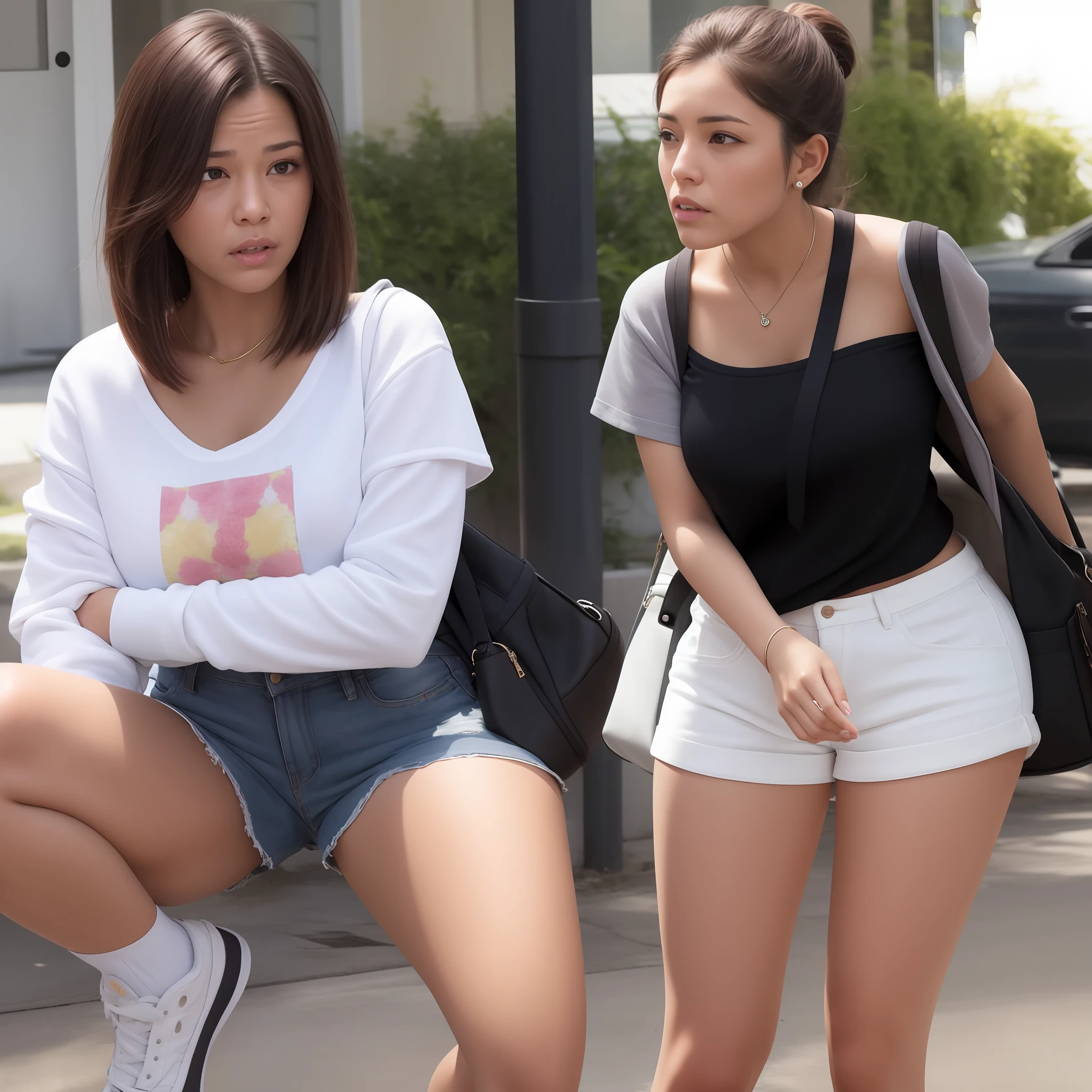 Women roll their eyes in shorts