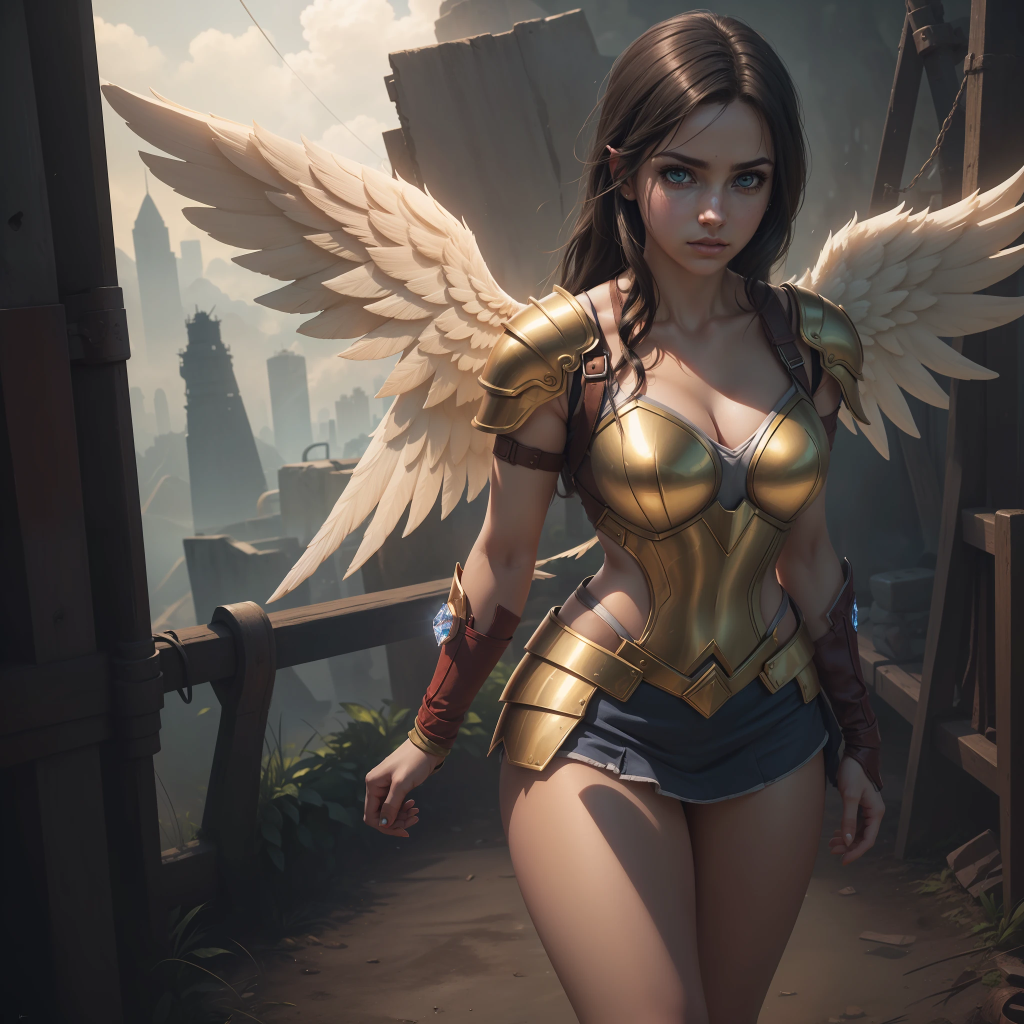 fotorrealista,Realistic illustration in Manga style,((Obra maestra)),((La mejor calidad)),((Ultra detallado)),((1girl)),((solamente)),((waifu:1.5)),Perfect anatomy,Lindo_cara,Exceptionally Beauty waifu Ana de armas como Tifa Lockhart Final Fantasy 7 remake,en cosplay de Wonderwoman y ironman Mark-85,((Golden angel armor with crystal wings)),ropa mojada,minifalda,Calcetines s,rojo-claro_ojos,cabello ondulado,delineador,Maquillaje lindo,((Ojos detallados perfectos)),Ciudad Cyberpunk,lluvia afuera,noche,((Extremadamente CG Unidad 8K Fondo de pantalla)),Detalles intrincados,Extremely beautiful and aesthetic,Renderizado de octanaje,Retrato de cuerpo entero,damp skin,((Cuerpo detallado perfecto)),