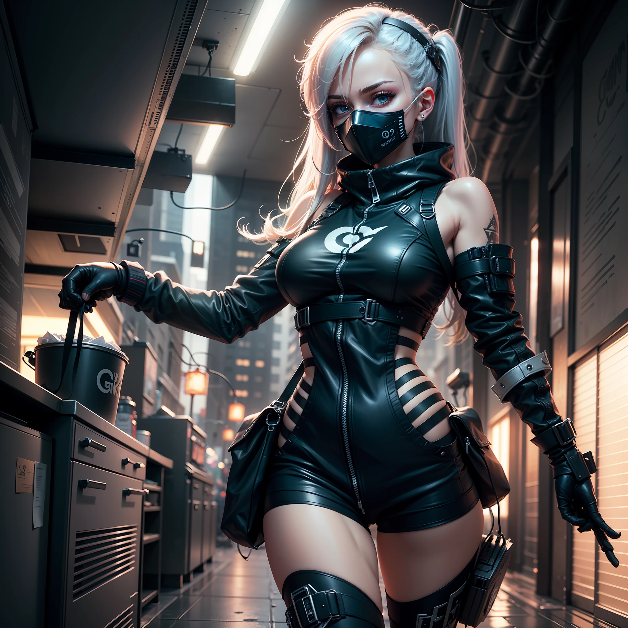 hyper-detailing，A high resolution，hyper-detailing，best qualtiy，astounding，top Quority，the Extremely Detailed CG Unity 8K Wallpapers，cinmatic lighting，cyber punk perssonage，dark girl，Garbage gang masks --auto