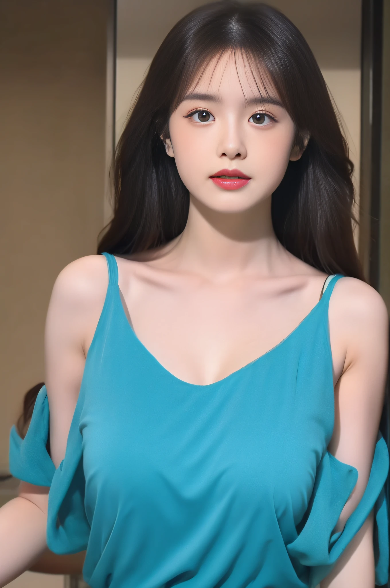 huge tit,teal dress,Need,二重まぶた,photorealestic