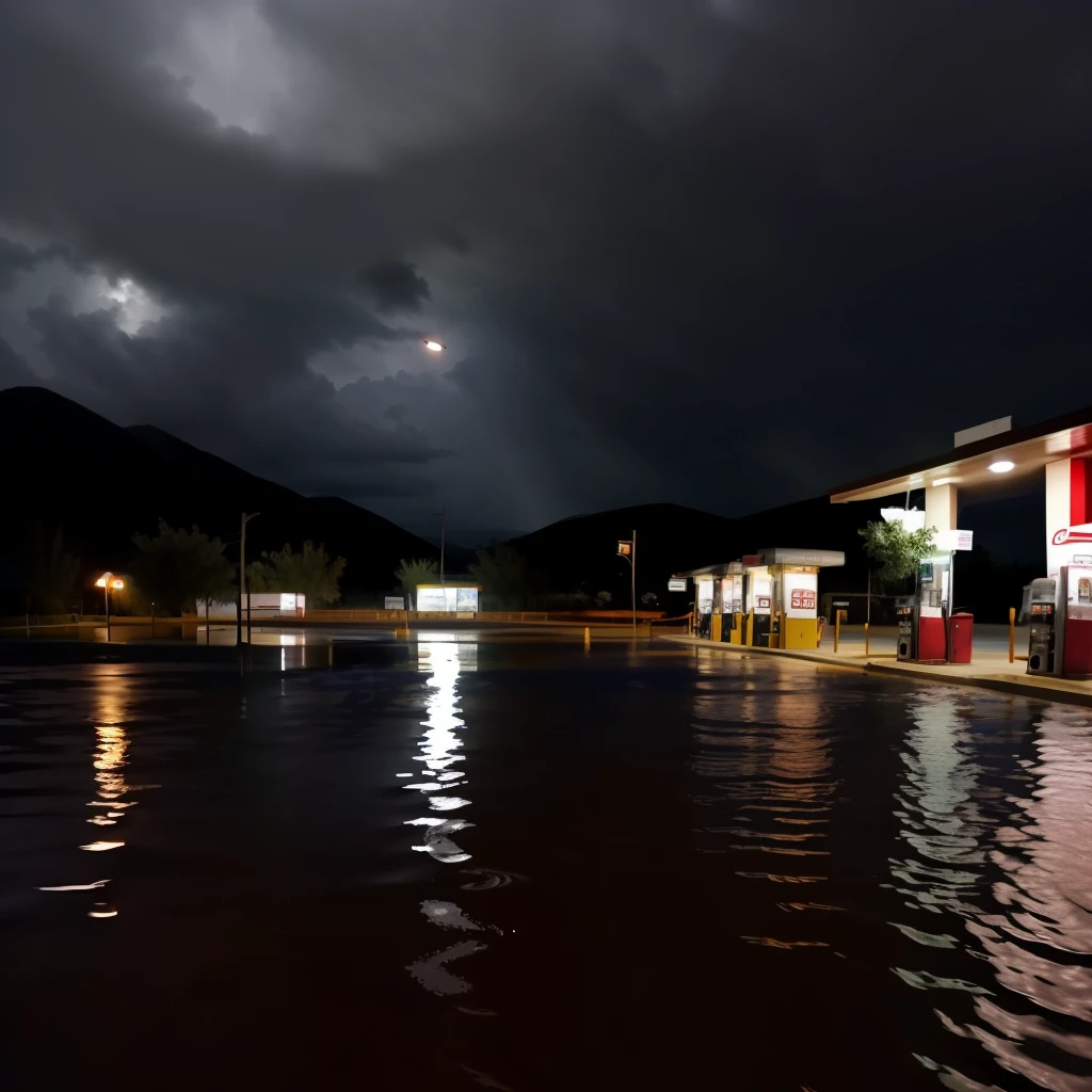 Gas stations for flood control at rainy nights
