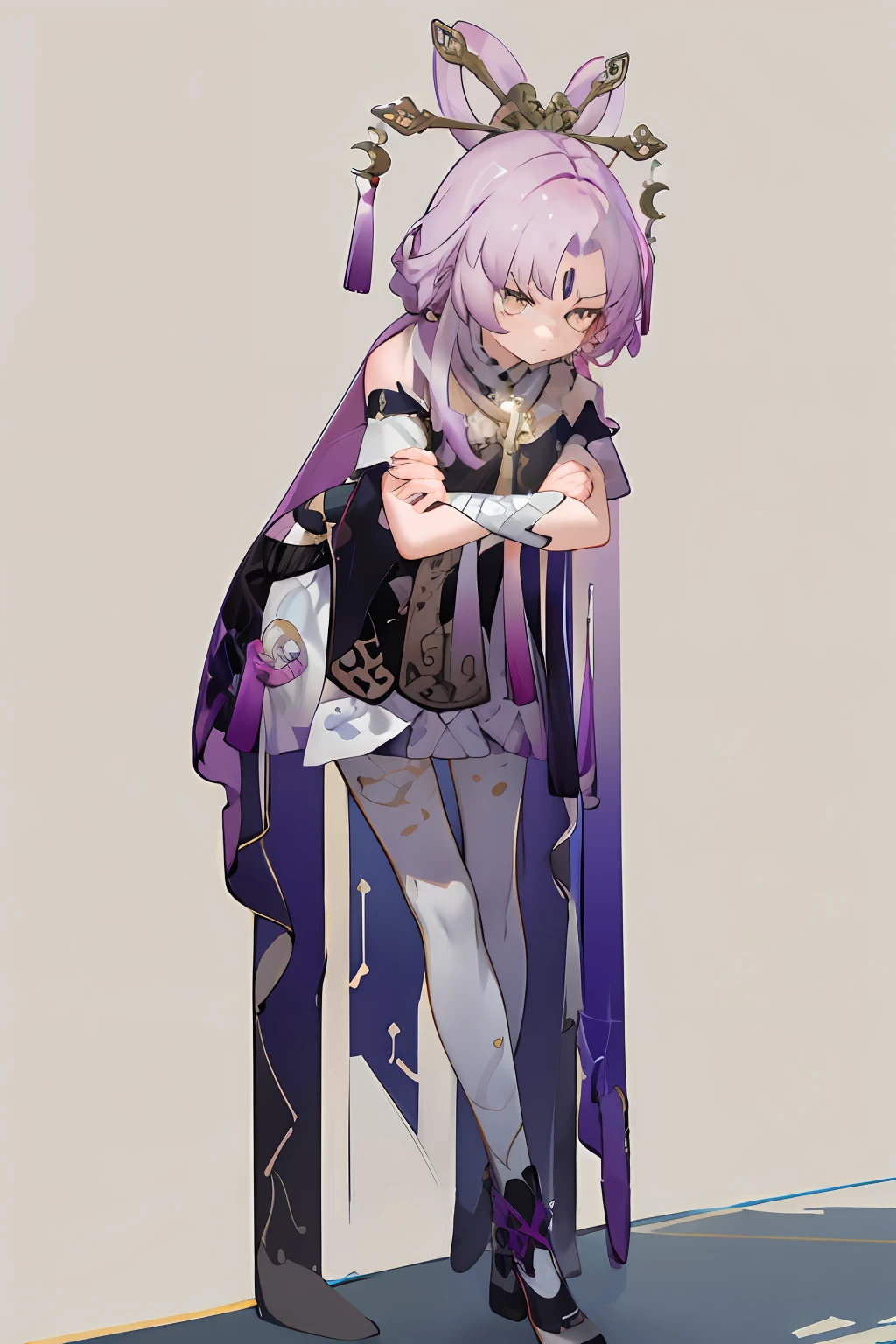 ((masterpiece,best quality)), highres, 1girl, fuxuan, crossed arms, standing, leaning forward, unhappy,