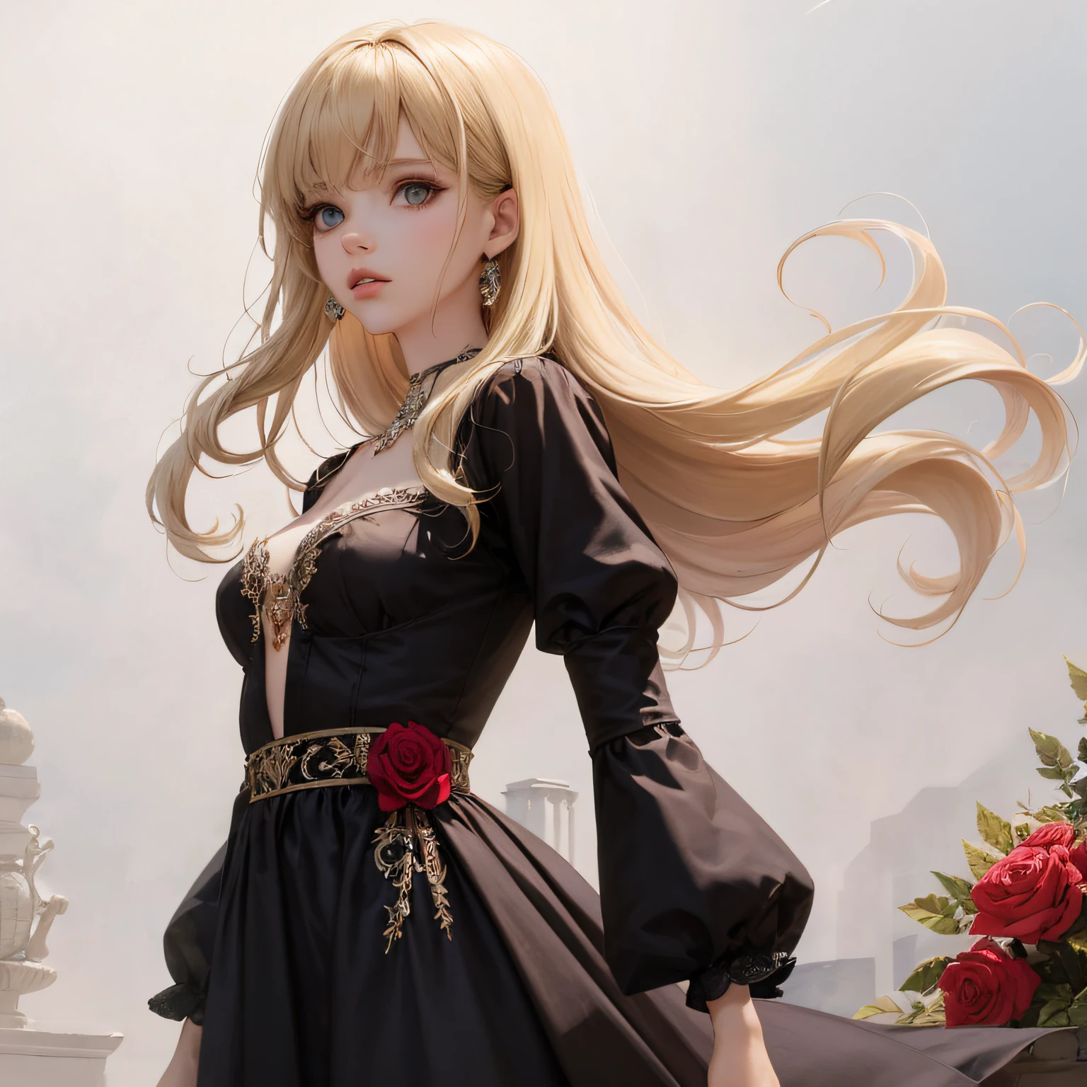 a blond,Princess Cut,odd eye,Older sister,diet,long,Red Rosa,tiarra,Black Dress,curlyhair,small tits,Cool,Rose Dress,embroideries --auto