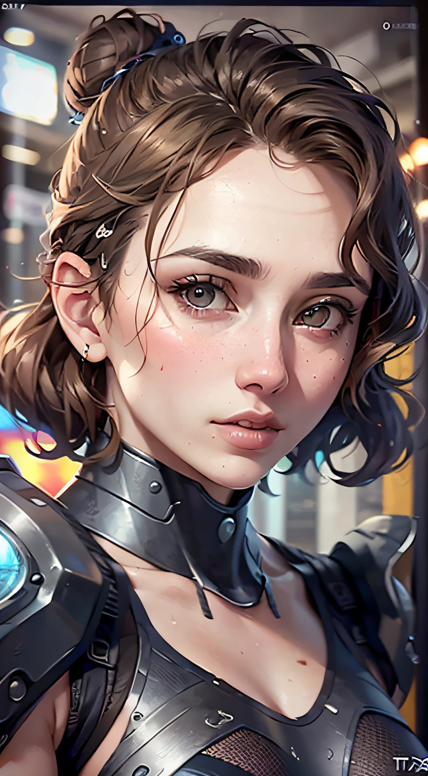 (((squatt)))、Body portrait photo of 23 year old beautiful woman、raw、Beautuful Women、Semi-open strawberry lip、Dimples、A wistful look、(Curly hair in brown braids、Bun１)、((A detailed face))、((detailed facial features))、(Fine skin)、pale-skinned、the cyberpunk megacity environment、Neon light、highrise buildings、((At the gym))、 Soft natural light、wetted skin、(cool color)、moist、Reflectors、(​masterpiece)(Perfect aspect ratio)、(photos realistic)、(top-quality)、(detaileds)photographed in a Canon EOS R5、50mm Lens、F / 2.8、nffsw、(At 8K)(wall-paper)(电影灯光)(Dramatic Lighting)(foco nítido)(Convoluted)、Raw photography、Raw photography、Gigachad Photos、Pose for the camera、behind arms、8K/nffsw、 Digital SLR, hightquality, film grains, FujifilmXT3, ighly detailed, Photorealsitic, realisitic, Incredibly ridiculous, ighly detailed, (Professional Studio Lighting), (professional colorgraded), edgelighting, cinematlic lighting, lumen reflections, Soft natural lighting, soft colours, photon maping, Radio City, (beautidful eyes), (A detailed eye), (A detailed face), symmetrical eye, sharp eye, Cold Face, full body Esbian), (high level of detail),(Wetty、Oil lubrication)、(athletic bodies)、(perspired)、big breasts thin waist、large full breasts、High Detail Skin、Uncharacteristic textures、ultra-detailliert、realistic skin textures、s Armor、top-quality、超A high resolution、(Photorealsitic:1.4)hight resolution、detaileds、Raw foto、Sharp Re、Lee Jeffries Nikon D850 Film Stock Photo 4 Kodak Portra 400 Camera F1.6 Lens Rich Color Ultra Real TextureDramatic LightingArt Station Cinestar 800Unreal Engine Trend、(Body and Fitness)。squatt