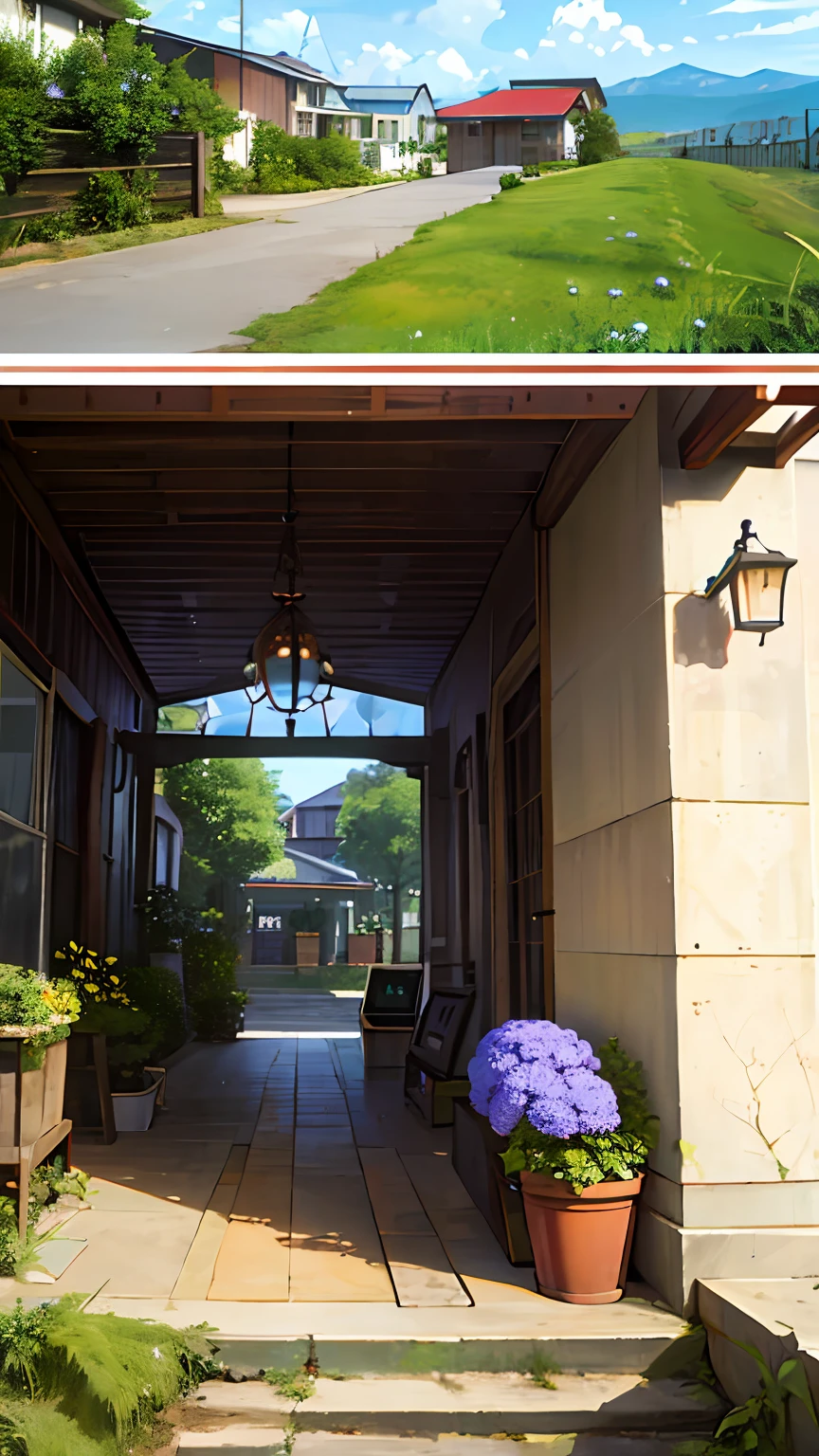 (ultra high res,photorealistic,best quality,photo-realistic),(8k,raw photo,best quality,masterplece),(photon mapping,radiosity,physically-based rendering,automatic white balance),real person,photograph,bridge, building, bush, city, cloud, day, door, fence, field,orest, garden, grass, house, hydrangea, mountain, nature, no_humans, outdoors, path, plant, potted_plant, purple_flower, road, scenery, sky, skyscraper, traditional_media, tree,