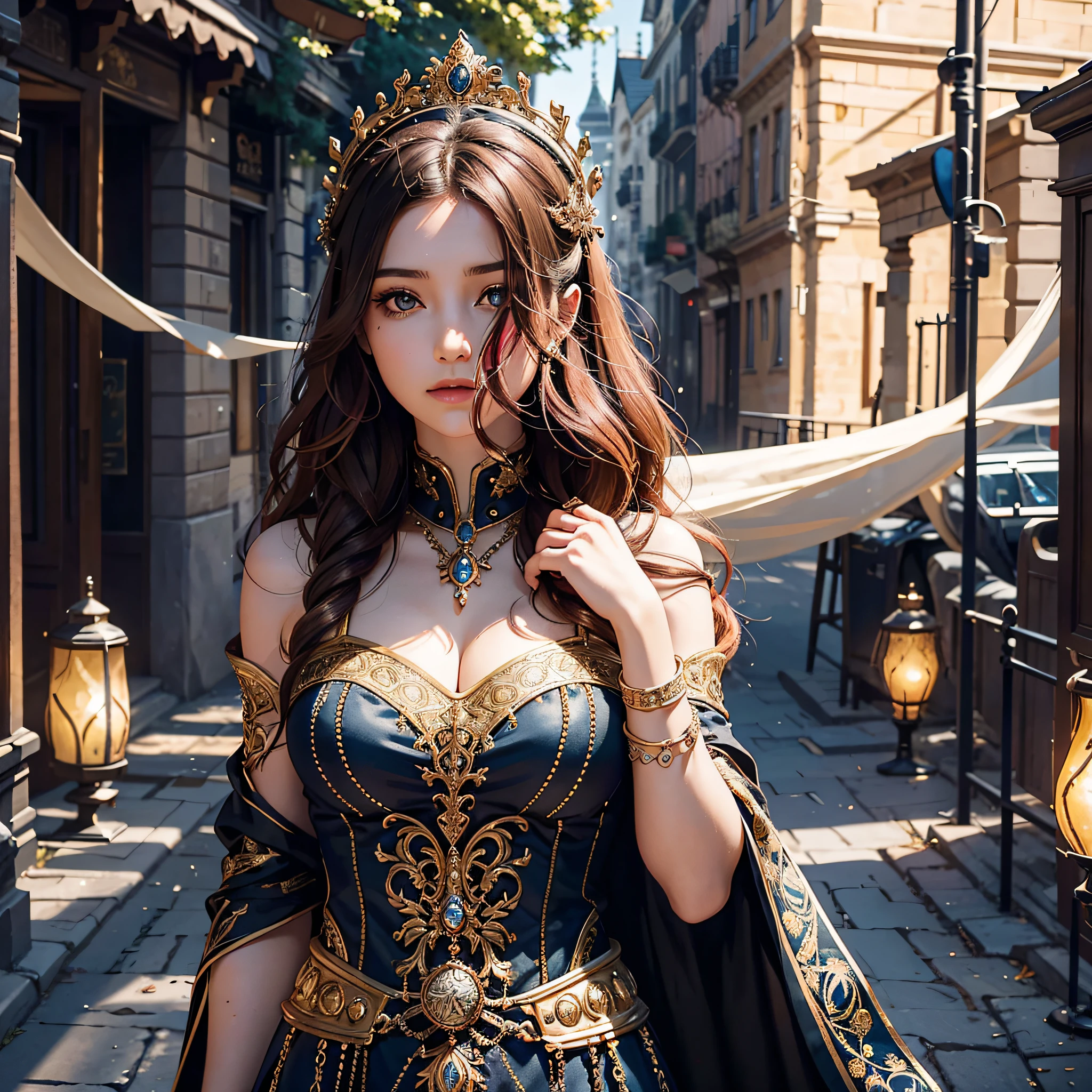 Realistic long-haired beauty evening dress