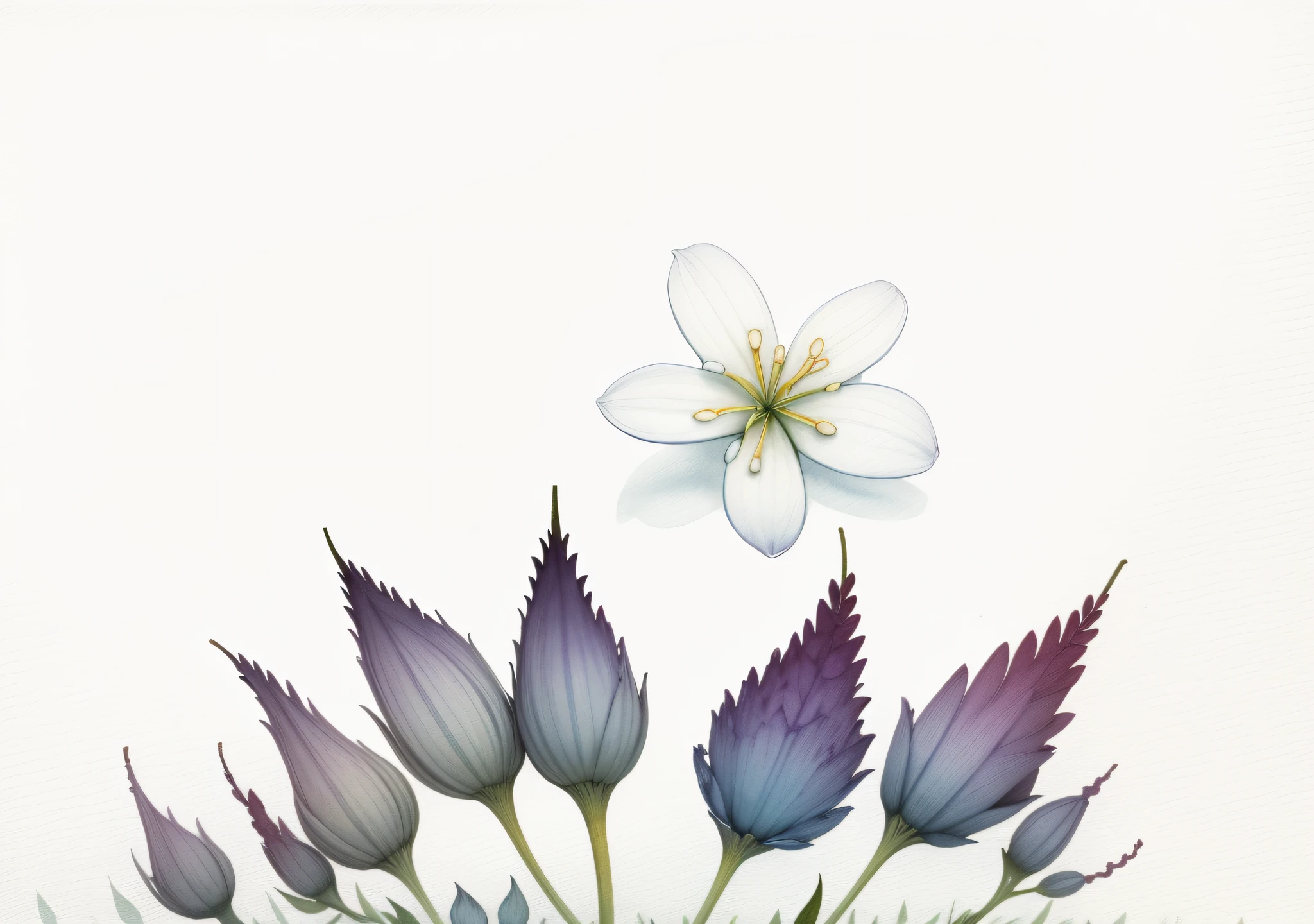 Line drawings are colored，White oil paulownia flower，Watercolor style，Clean background --auto