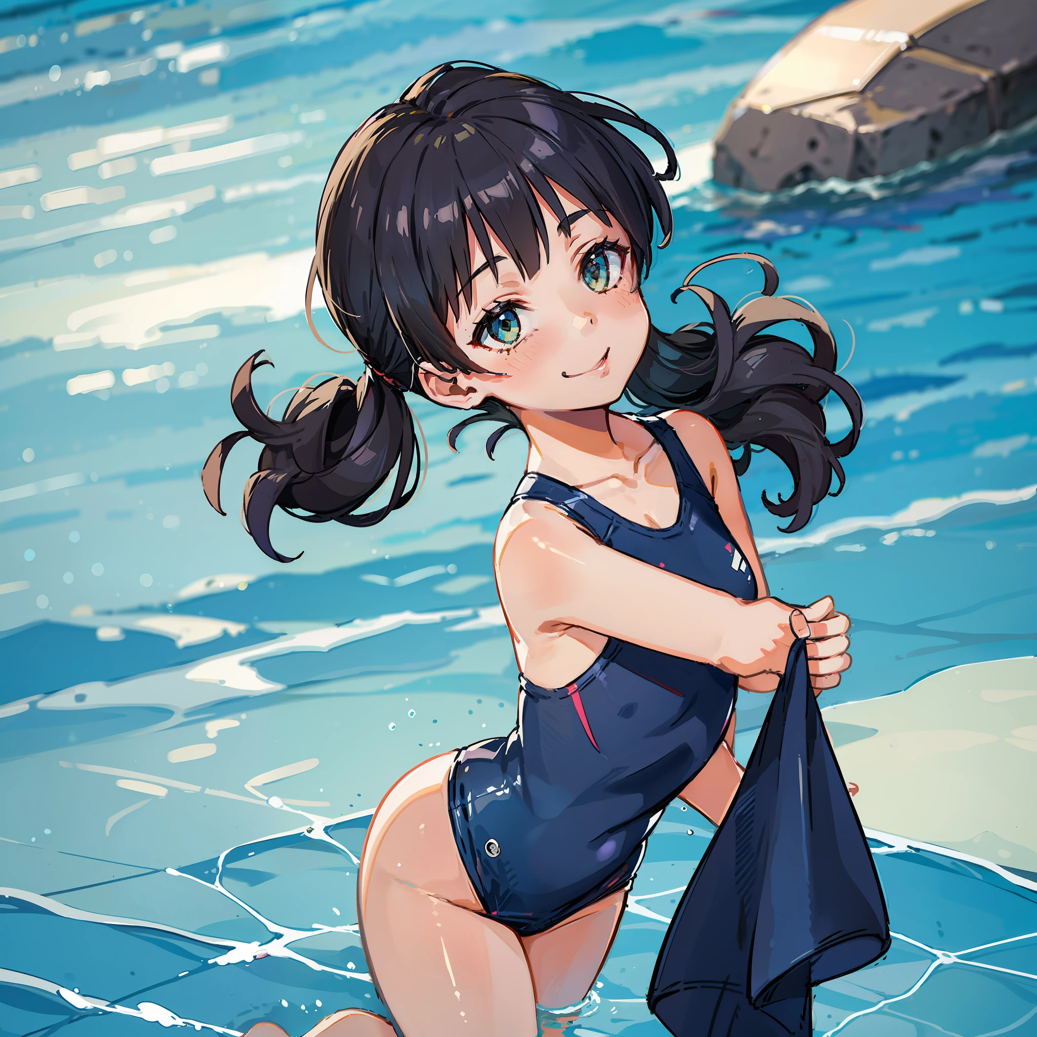 hi-school girl、 a beauty girl a short bob、sano A smile、swimmning、Inter-High、Competitive swimsuit、in poolside、Swimming pool、High Leg Competitive Swimsuit