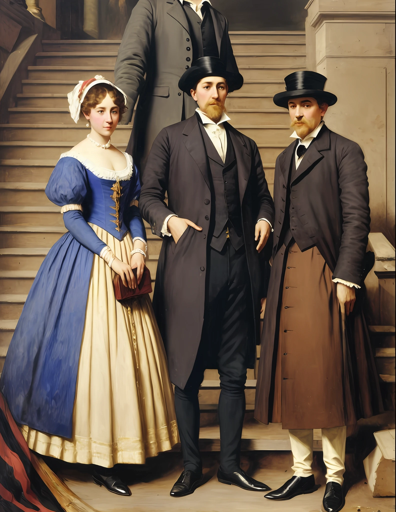 painting of a group of people in fancy clothing standing on a staircase, jehan georges vibert, by Emanuel Leutze, by Stanislas Lépine, by Carl Frederik von Breda, by Eugene von Guerard, by Emile Lahner, by Georg Friedrich Schmidt, by Eduard von Grützner, rococo art, 18th century art