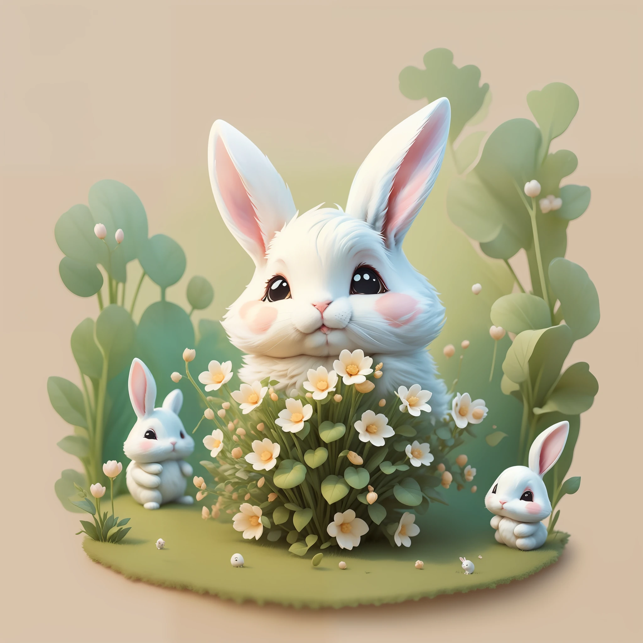 "Arte conceitual imaginativa de uma criatura fofa inspirada em Lora, with the appearance of a white rabbit. (CuteCreatures tag ponderado em 0.9)", Clipart, 5 em um