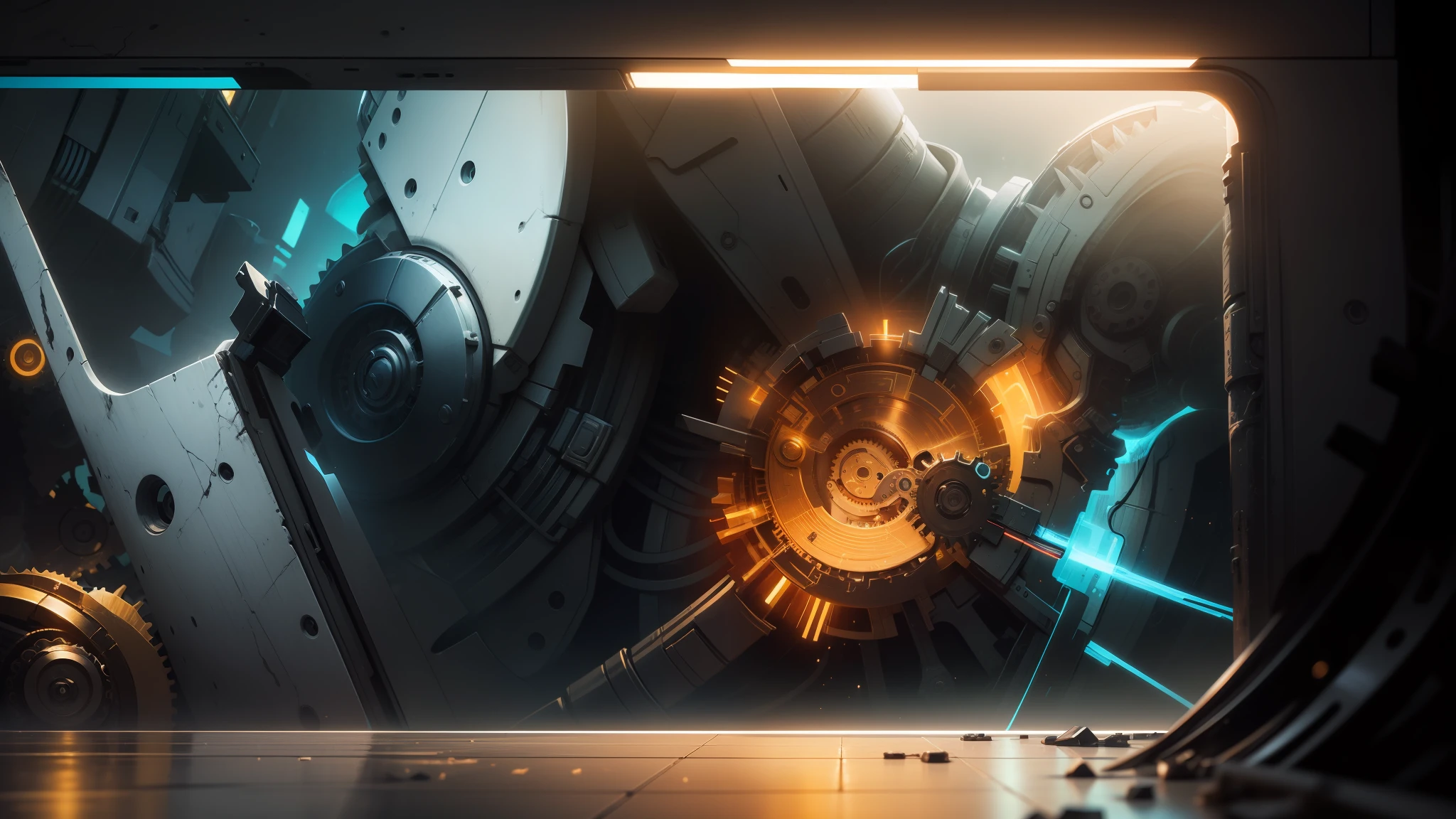 With white as the main body,Blue is the secondary color,Golden light,Add a metallic touch,Add modern mechanical gears in the middle,Create promotional images