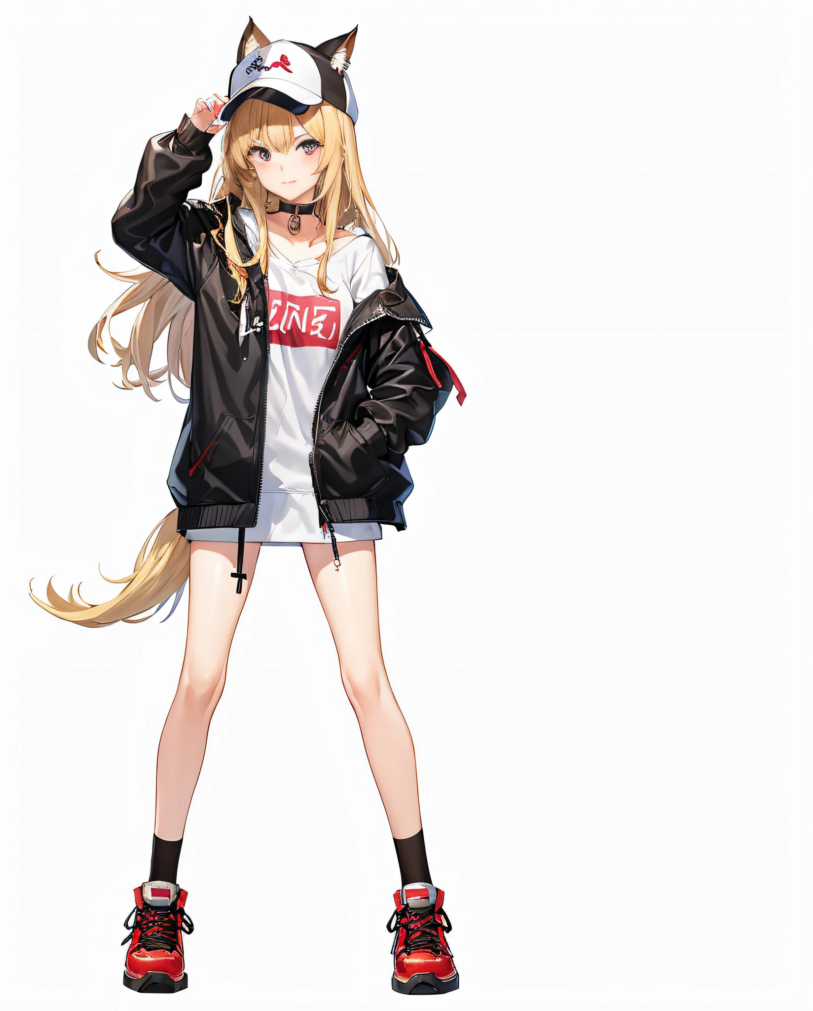 anime girl in a cat outfit with a black jacket and red shoes, girls frontline style, from girls frontline, girls frontline cg, kantai collection style, blonde anime girl with long hair, azur lane style, girls frontline universe, girls frontline, fine details. girls frontline, from the azur lane videogame, anime visual of a cute girl, characters from azur lane