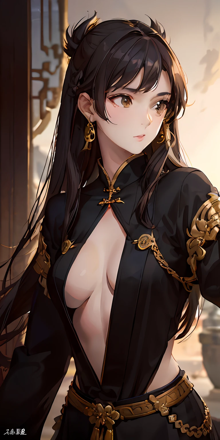 Kizi,Large chest,Yellow-skinned,Black hair,Realistic wind,legs long,Barefoot,underboobs exposed,Clothing that exposes,