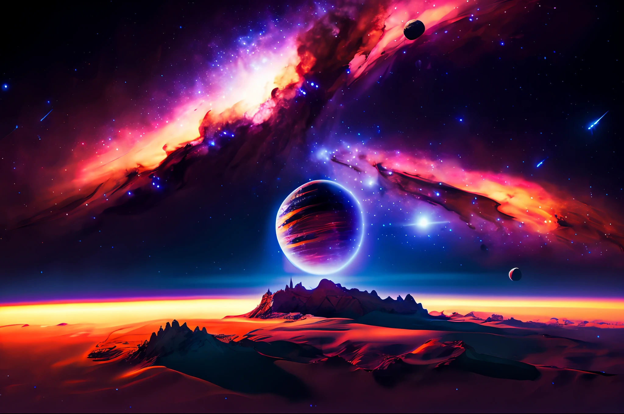 A space station located in space amidst the vast expanse of stars, planets, and galaxies would be a remarkable feat of engineering.(((masterpiece))), ((best quality)), realistic, 8k, ultra-detailed, realistic, scenery, ConceptArt, Highly detailed RAW color Photo, side Angle, (lens flare:0.7), particle effects, raytracing, cinematic lighting, shallow depth of field, photographed on a Sony Alpha 1, 50mm wide angle lens, sharp focus, cinematic film still, dynamic pose.,