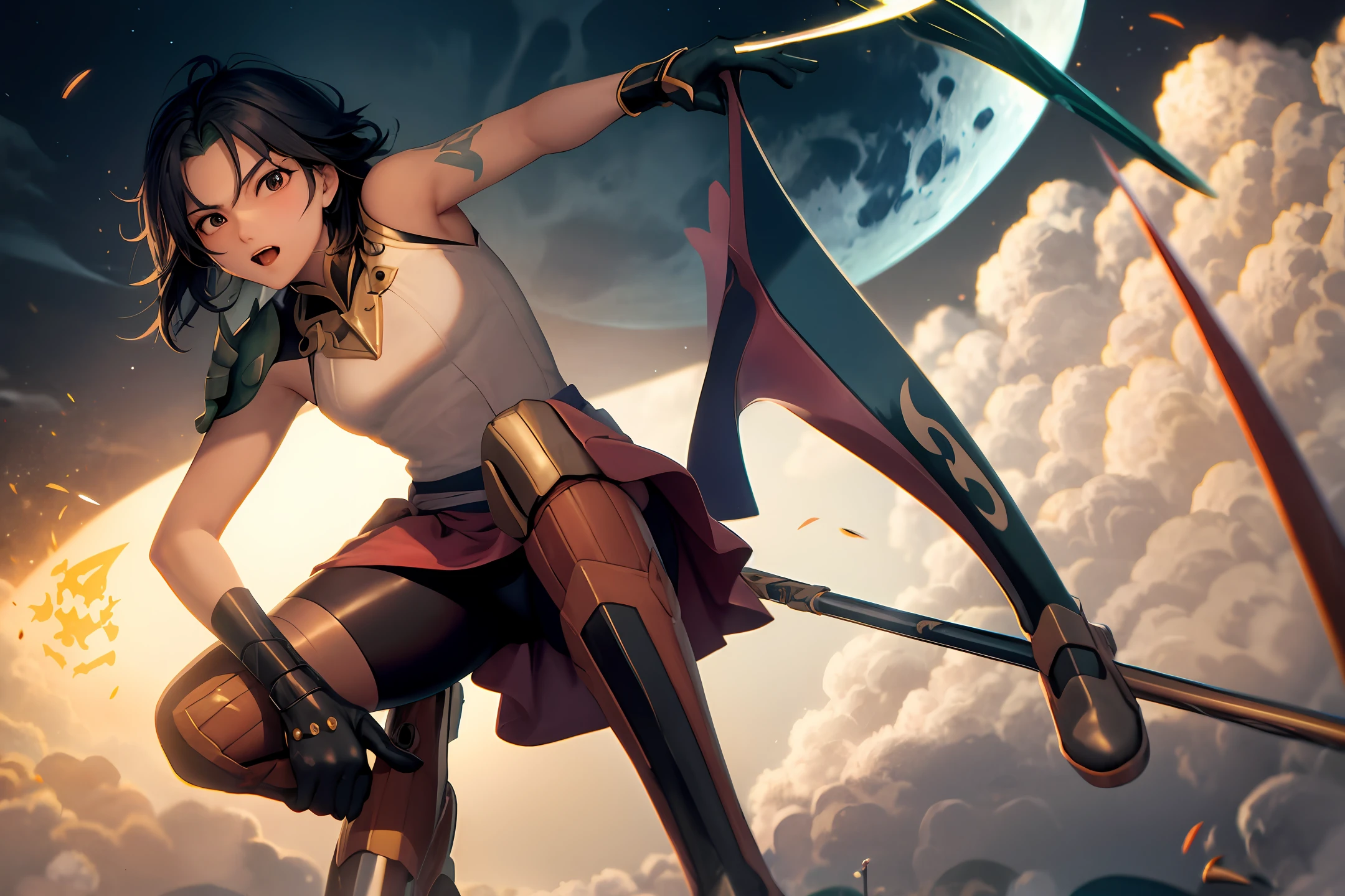 Holding a Fang Tian Halberd On the moon Fighting with people, black eyes, pedaling a bicycle