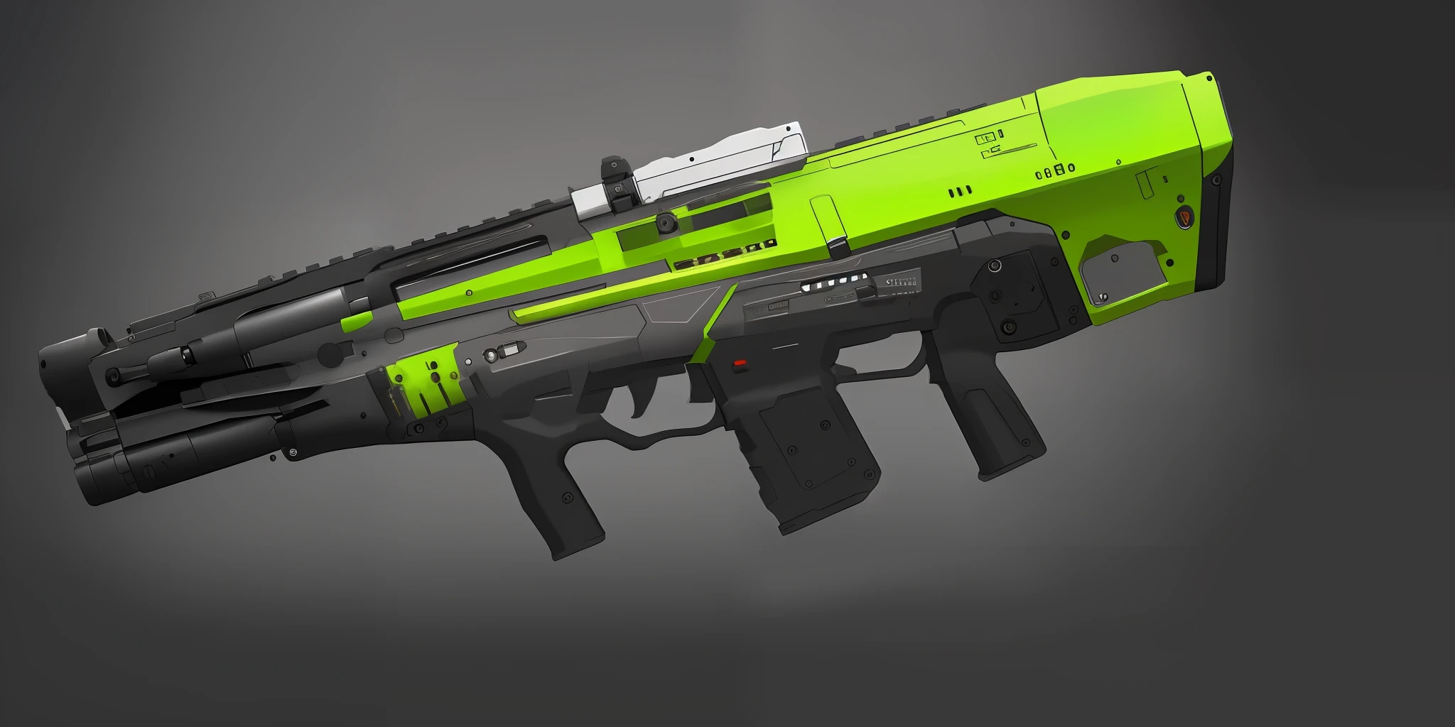 A gun,(巨作, Top quality, Best quality, offcial art, Beautiful and aesthetic:1.2),(8K, Best quality, 巨作:1.2), (No Man:1.5), arma, greybackground, Simple background, arma, radio antenna, Science fiction,green color,laser,sniper gun,