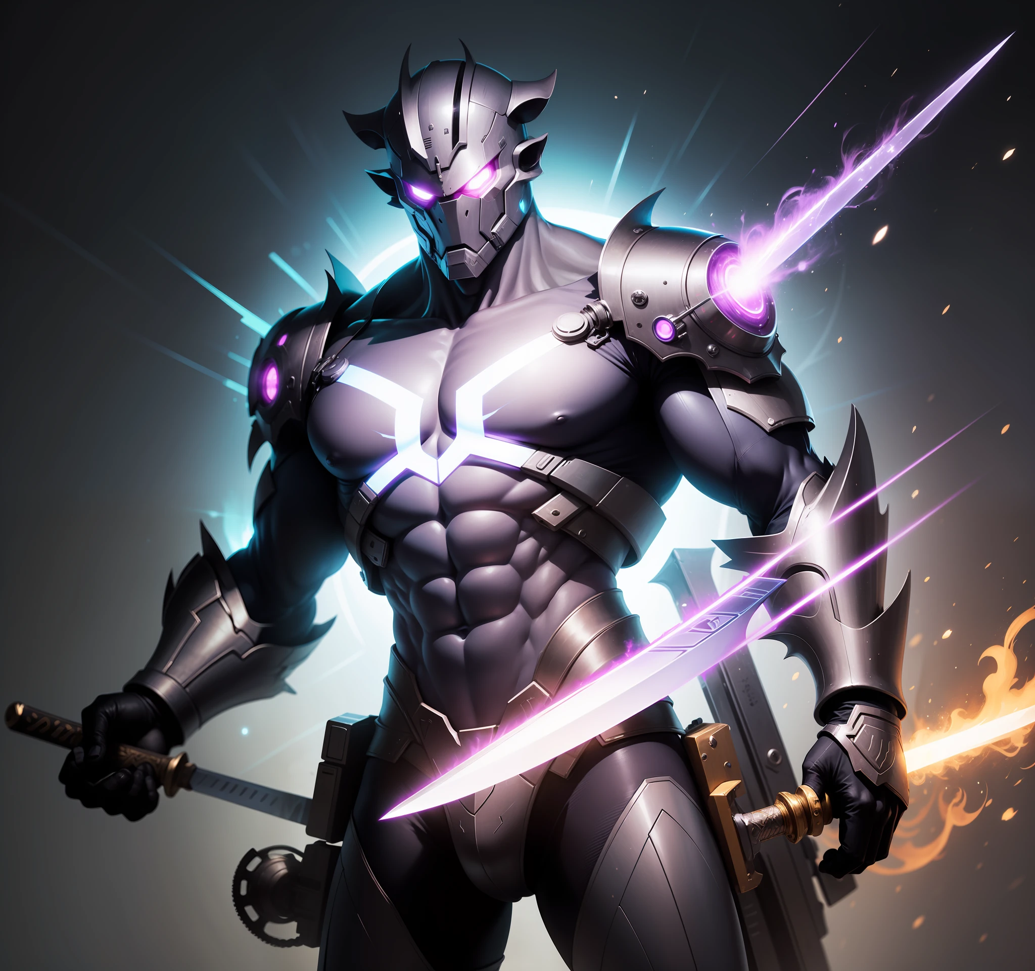 cool guy,A male god,Pigman,super powers,Tech style,Sword in hand,Pilot mech,Cool particles