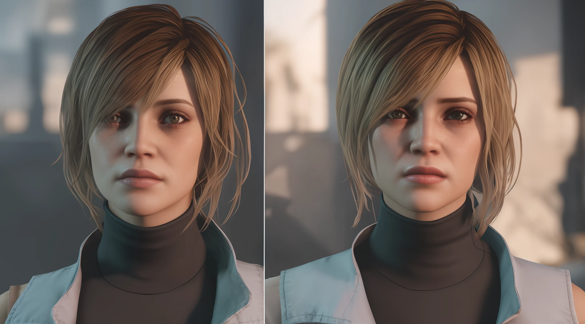 ((Best quality)), ((masterpiece)), (detailed:1.4), 3D, an image of a beautiful female,HDR (High Dynamic Range),Ray Tracing,NVIDIA RTX,Super-Resolution,Unreal 5,Subsurface scattering,PBR Texturing,Post-processing,Anisotropic Filtering,Depth-of-field,Maximum clarity and sharpness,Multi-layered textures,Albedo and Specular maps,Surface shading,Accurate simulation of light-material interaction,Perfect proportions,Octane Render,Two-tone lighting,Wide aperture,Low ISO,White balance,Rule of thirds,8K RAW,SH3_Heather,heather mason,cheryl mason,videogame character