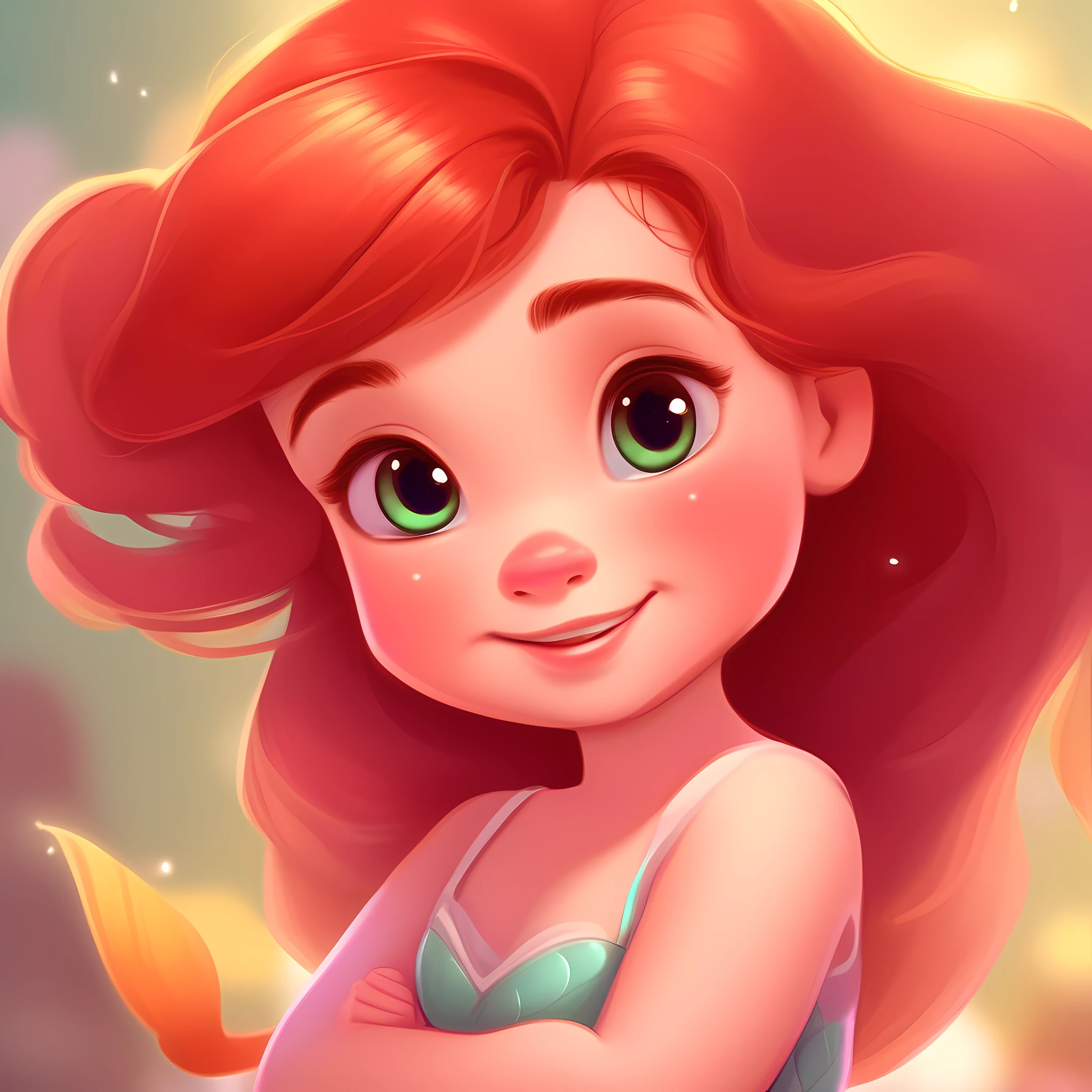 a portrait of a lovely baby girl, cute Disney princess Ariel, long red haired, big cute brown eyes whit bright, cute shaped nose, blush on the cheeks, cute detailed digital art, cartoon artstyle, smiling, Beautiful and Beautiful, bright colors, Solo, Artstation, storybook illustration, flat shading, lineart, Vector style, no gradient, 8k, Ultra High Resolution, (2D kids illustration: 1.5), flat color, Purple Background, masterpiece, ultra hd, deviantart hd
